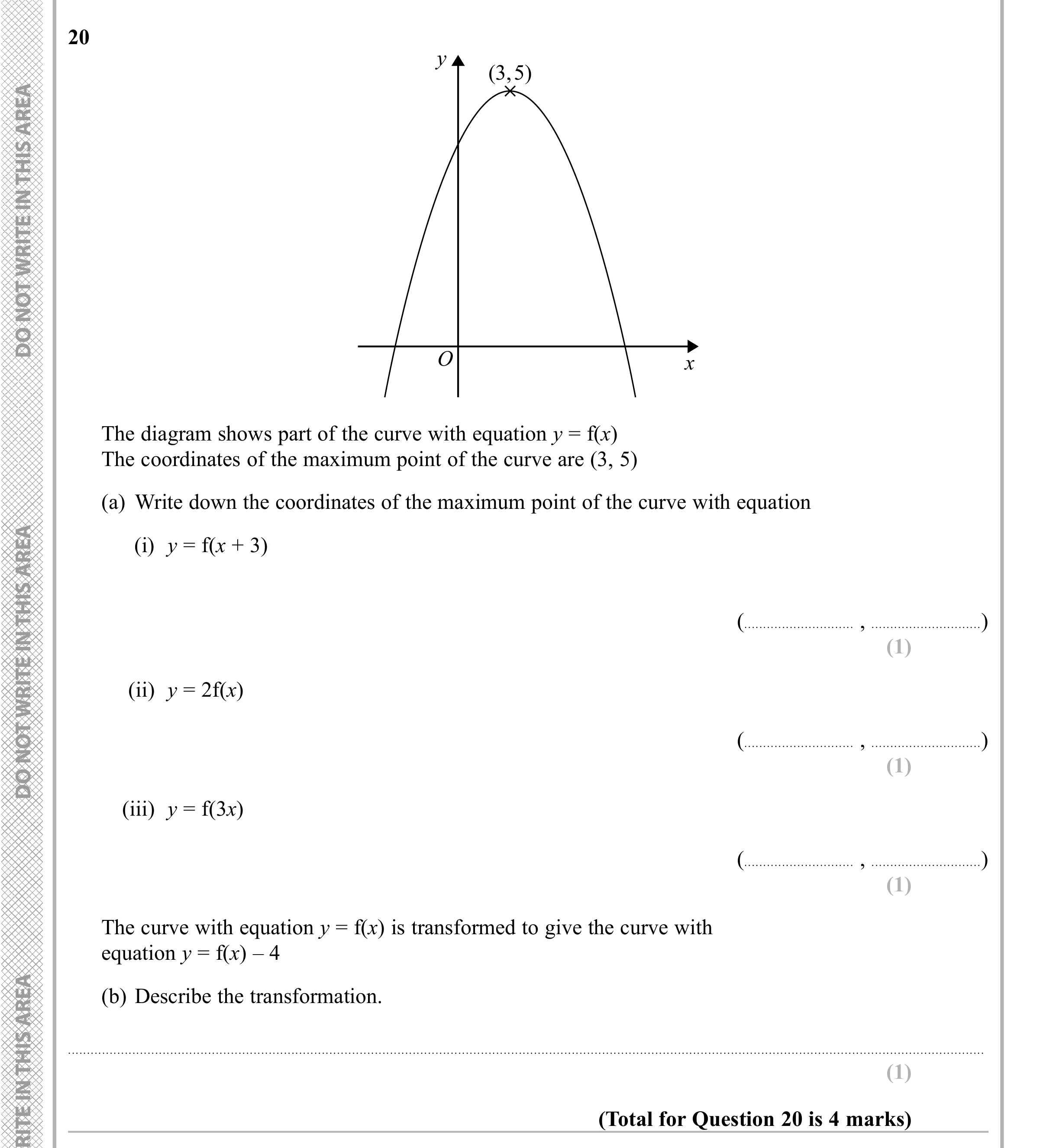 Question 20 — Graph Transformations — Edexcel iGCSE Sample Paper