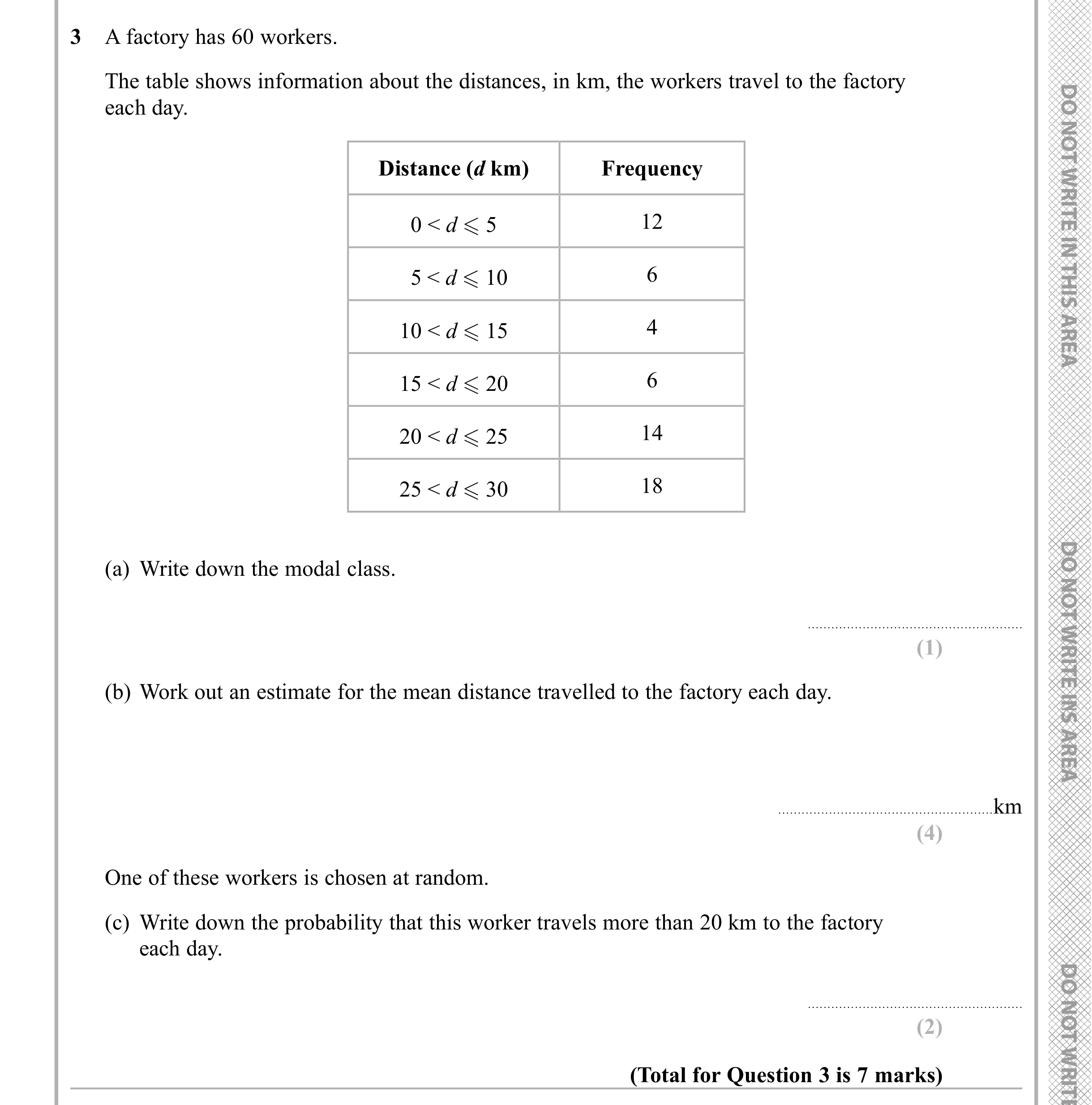 Question 3 — Frequency Tables — Edexcel iGCSE Sample Paper