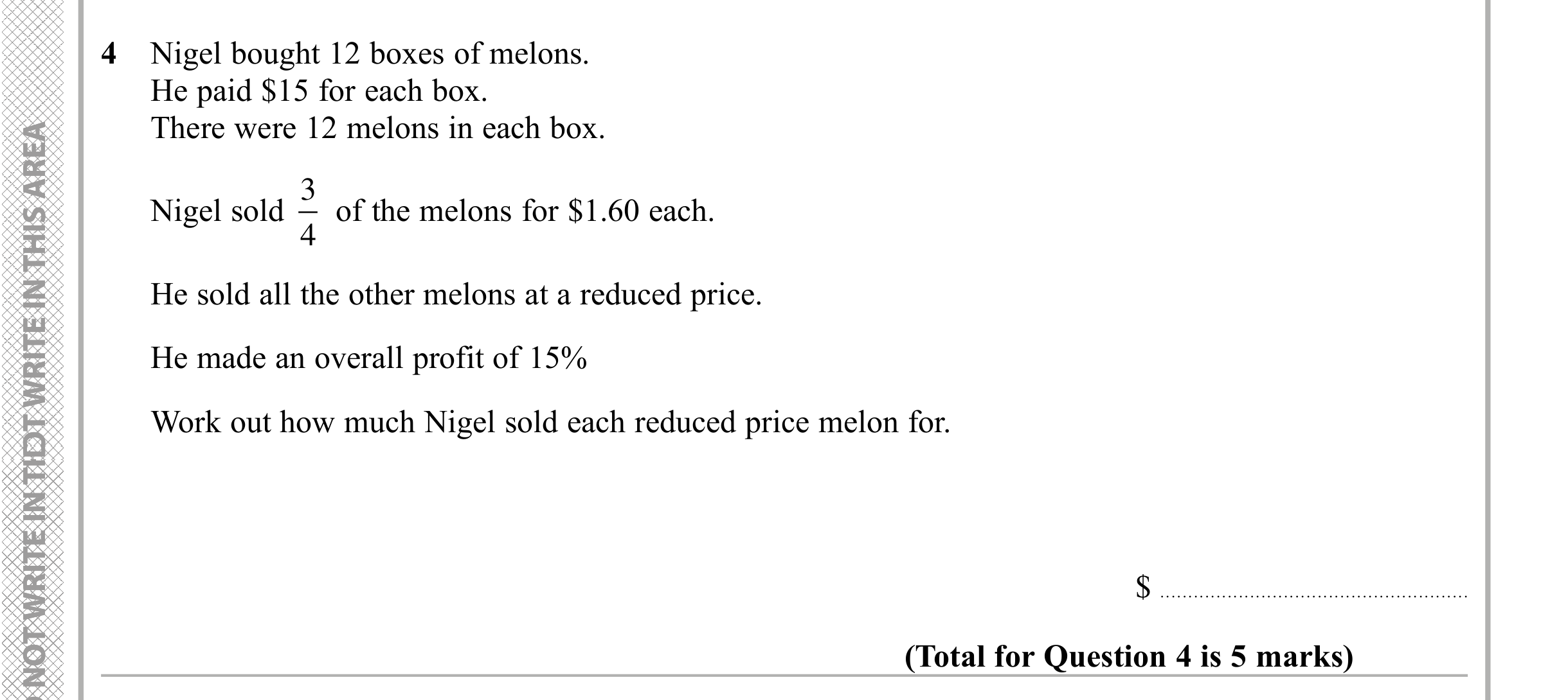 Question 4 — Fractions, Percentages — Edexcel iGCSE Sample Paper