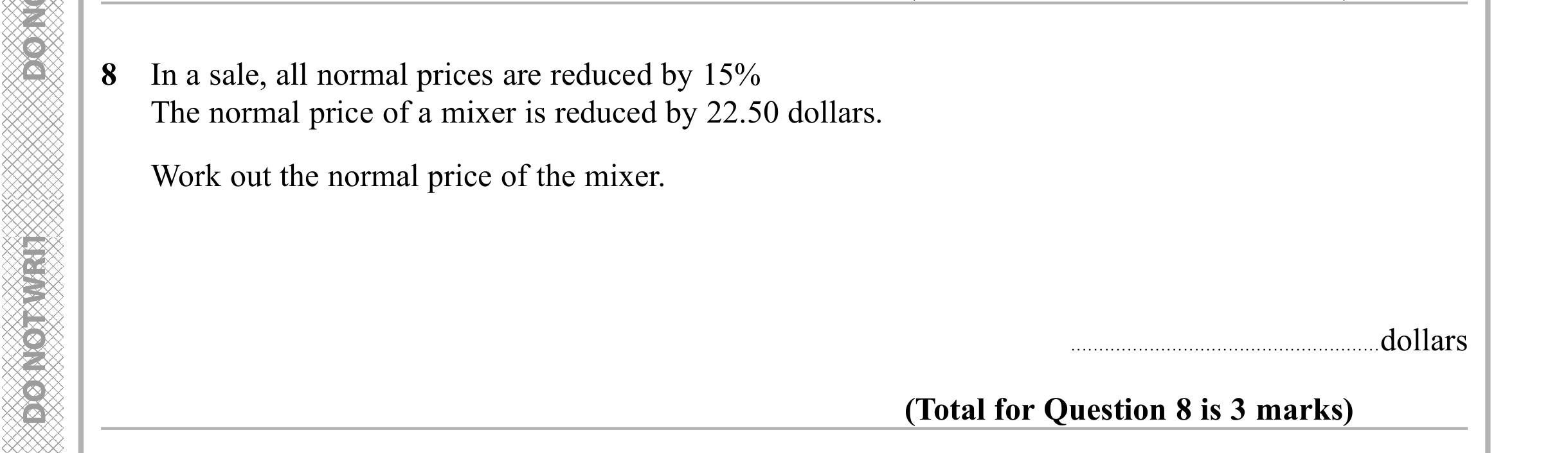 Question 8 — Percentages — Edexcel iGCSE Sample Paper