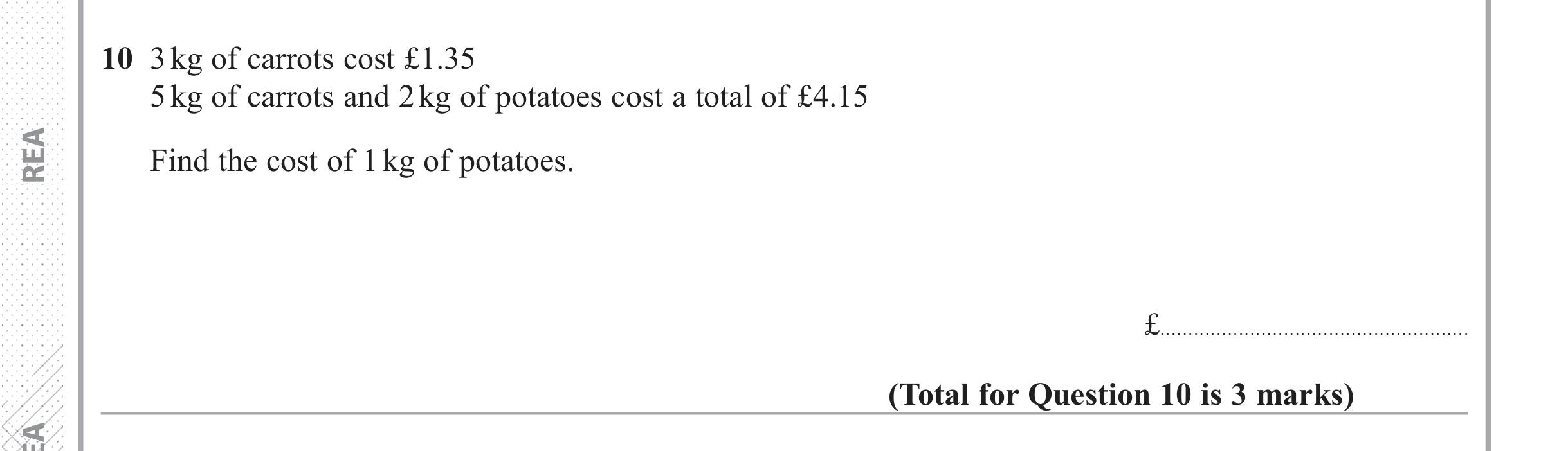Question 10 — Money Problems — Edexcel iGCSE June 2018