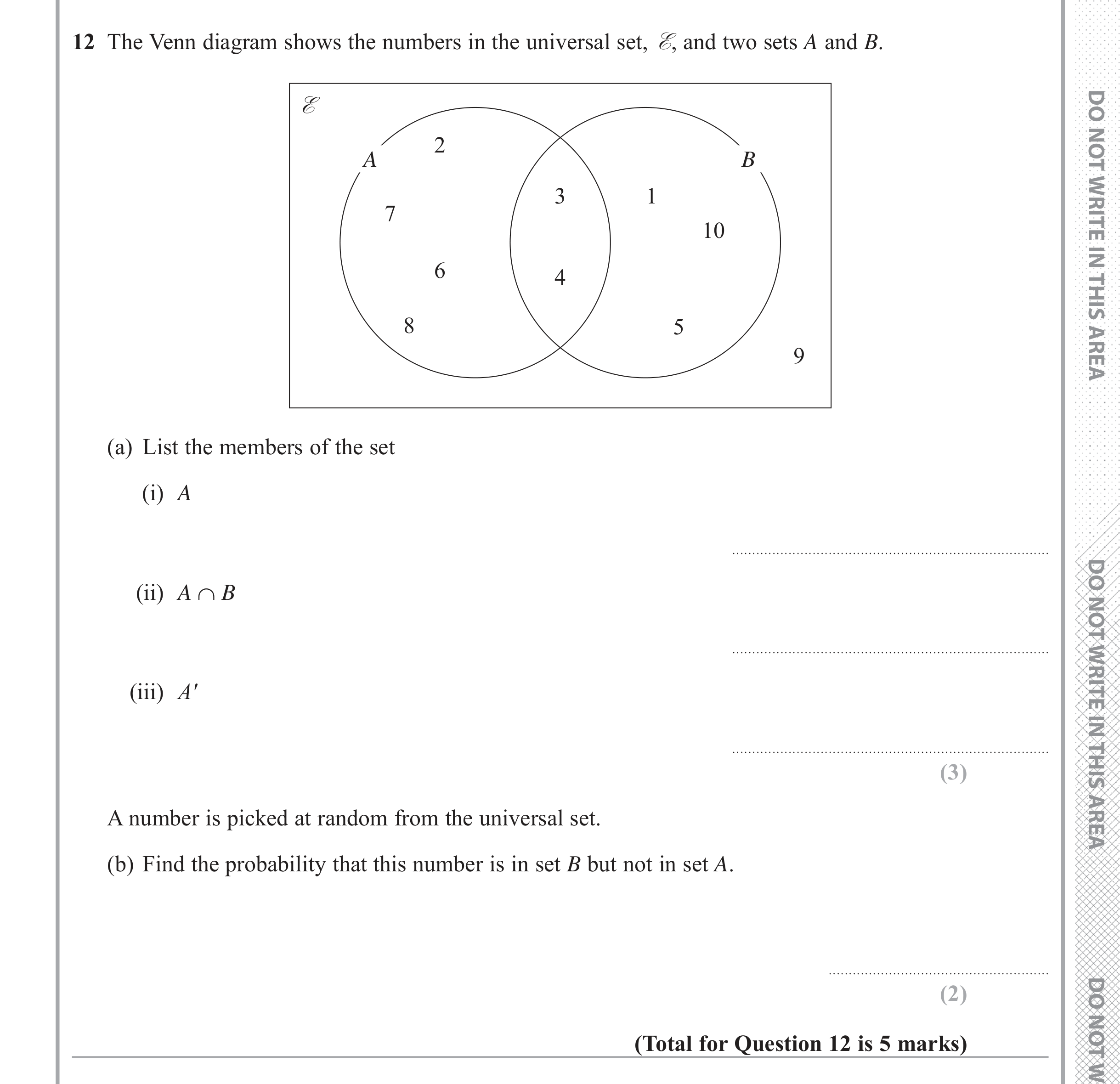 Question 12 — Set Notation — Edexcel iGCSE June 2018