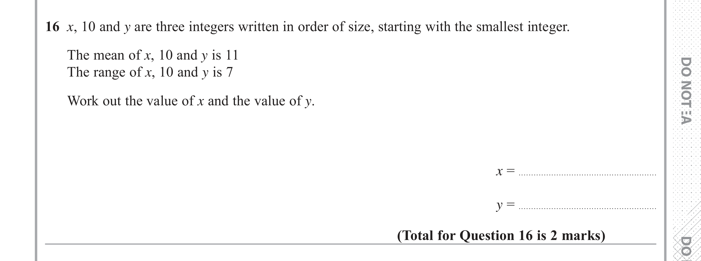 Question 16 — Mean/Median/Mode/Range — Edexcel iGCSE June 2018