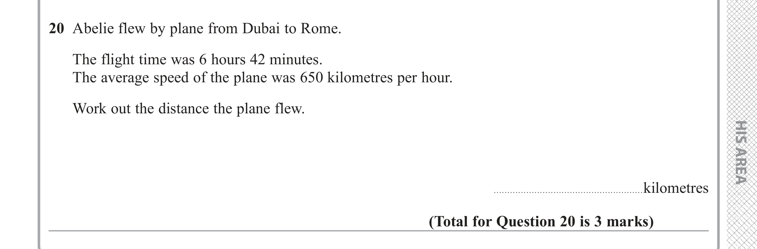Question 20 — Speed/Distance/Time/Density/Pressure — Edexcel iGCSE June 2018