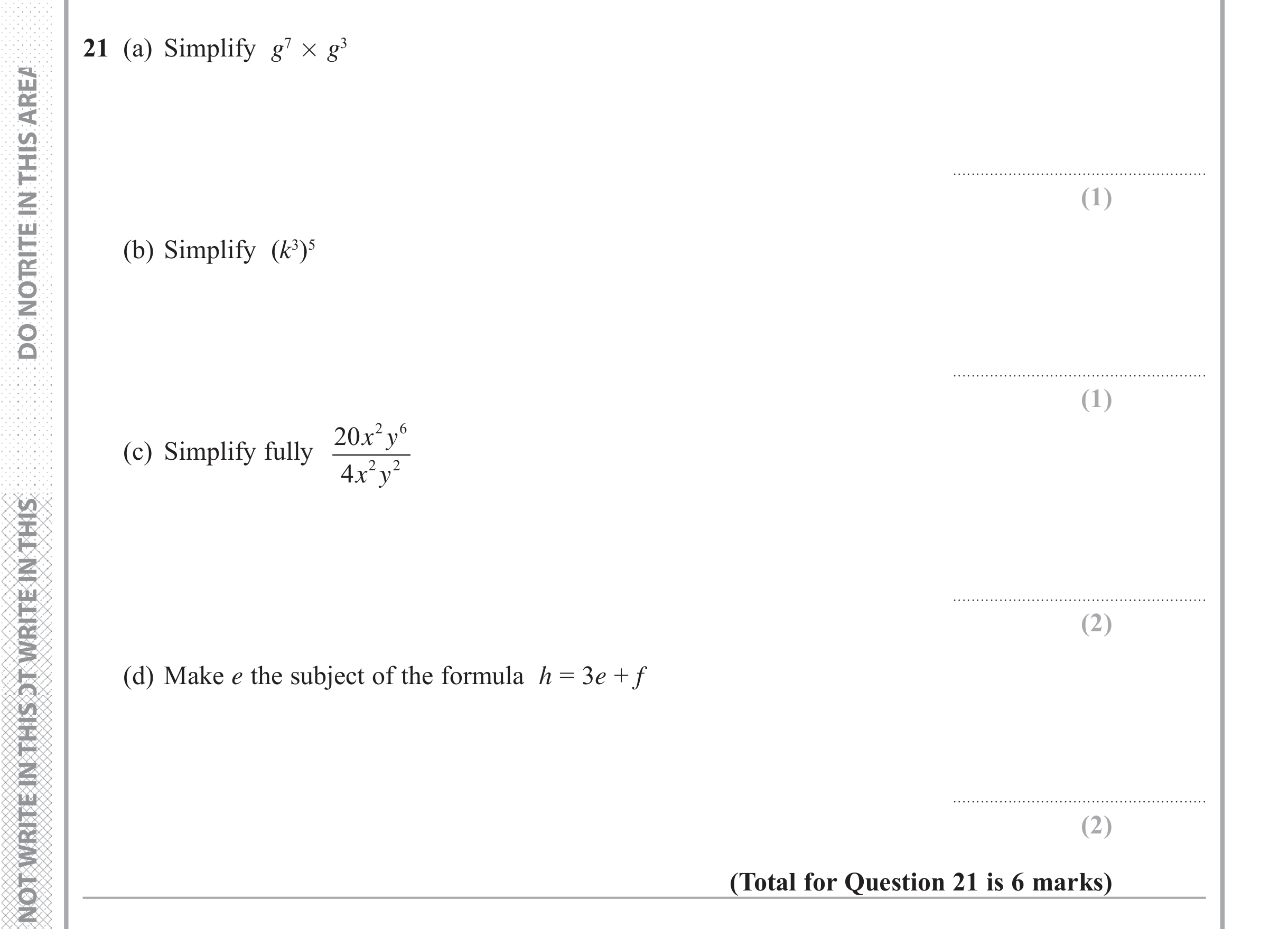Question 21 — Powers, Formulae — Edexcel iGCSE June 2018
