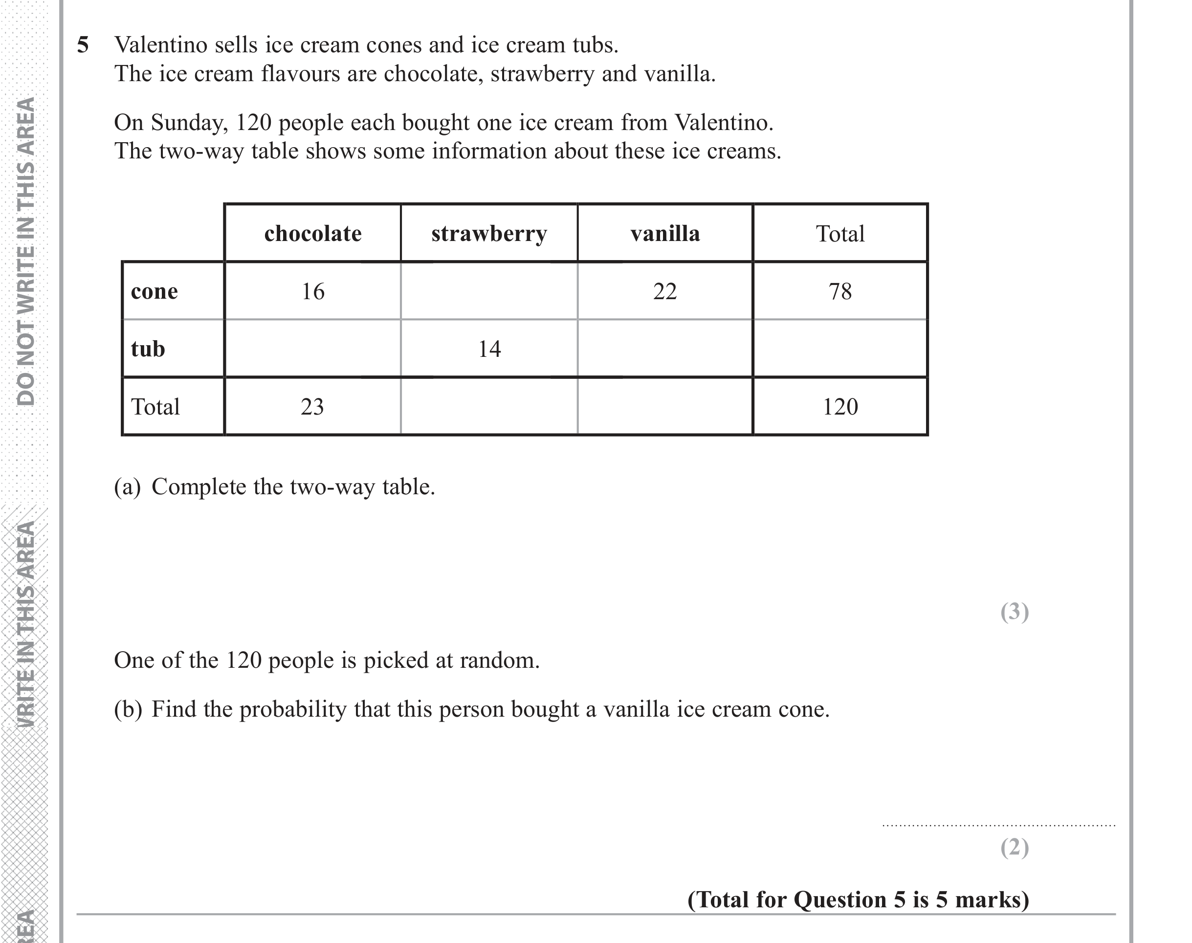 Question 5 — Two Way Table — Edexcel iGCSE June 2018