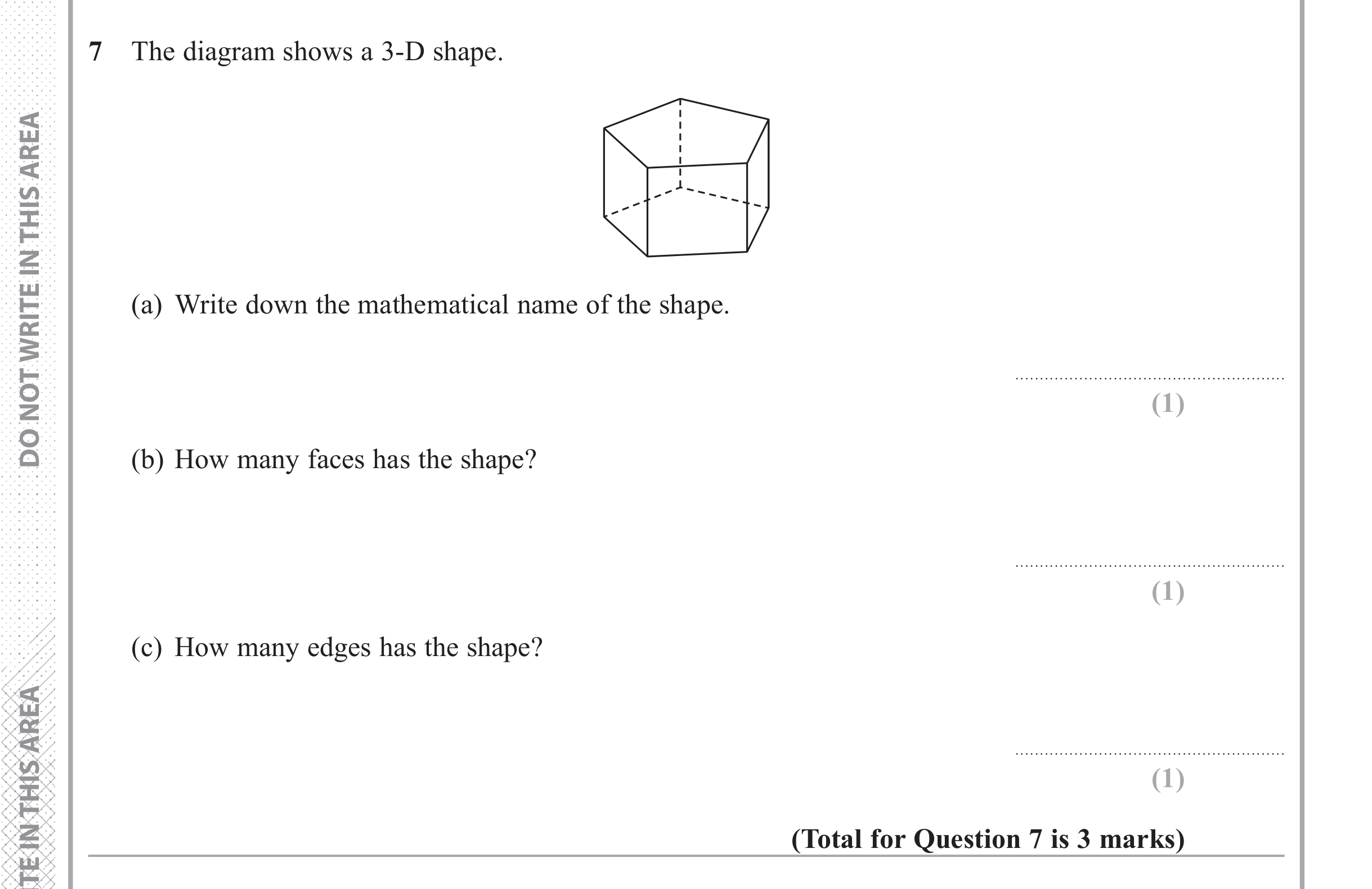 Question 7 — 3D Shapes and Volume — Edexcel iGCSE June 2018