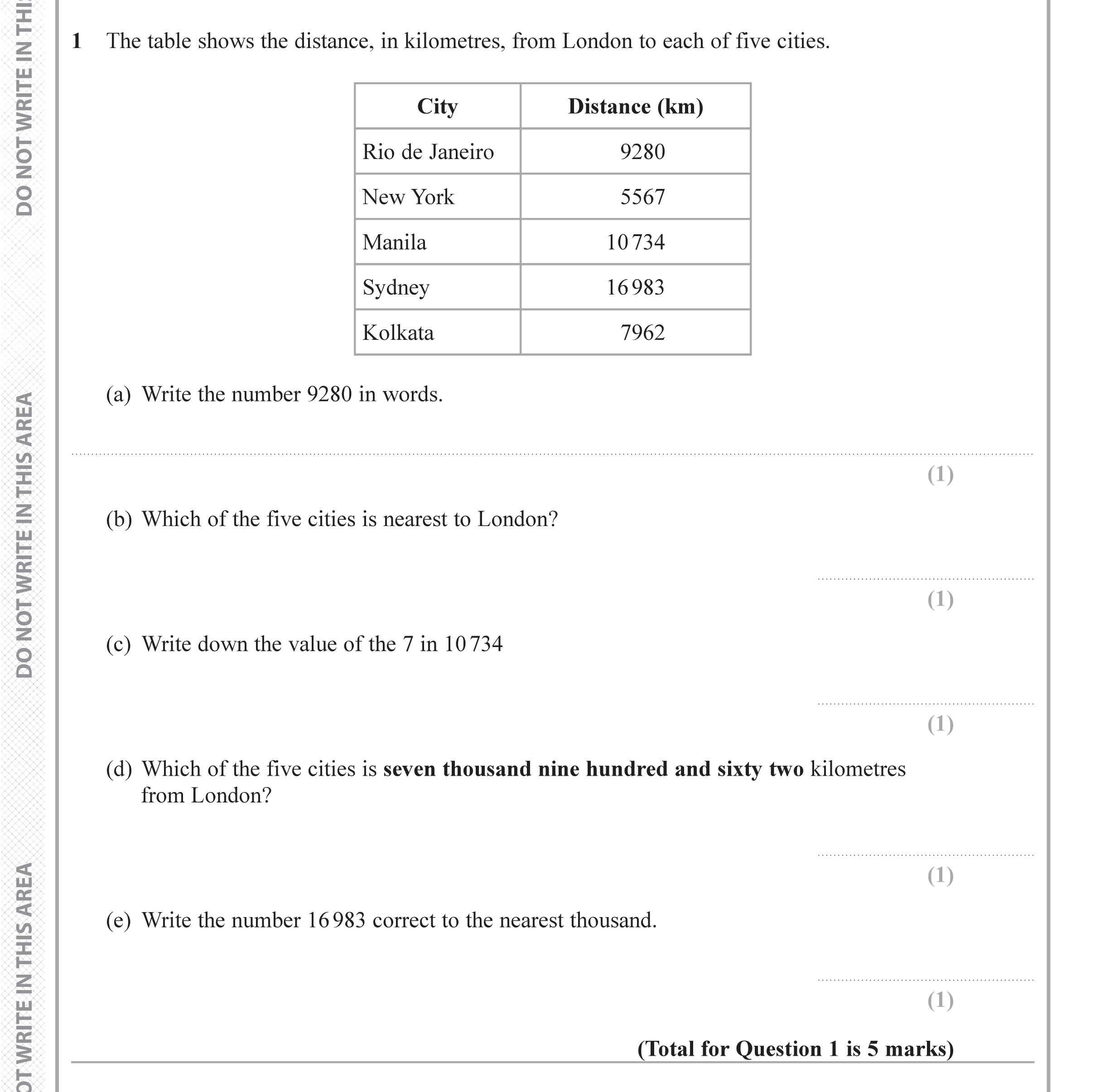 Question 1 — Writing Numbers as Words, Interpret Statistical Diagrams, Rounding — Edexcel iGCSE June 2019