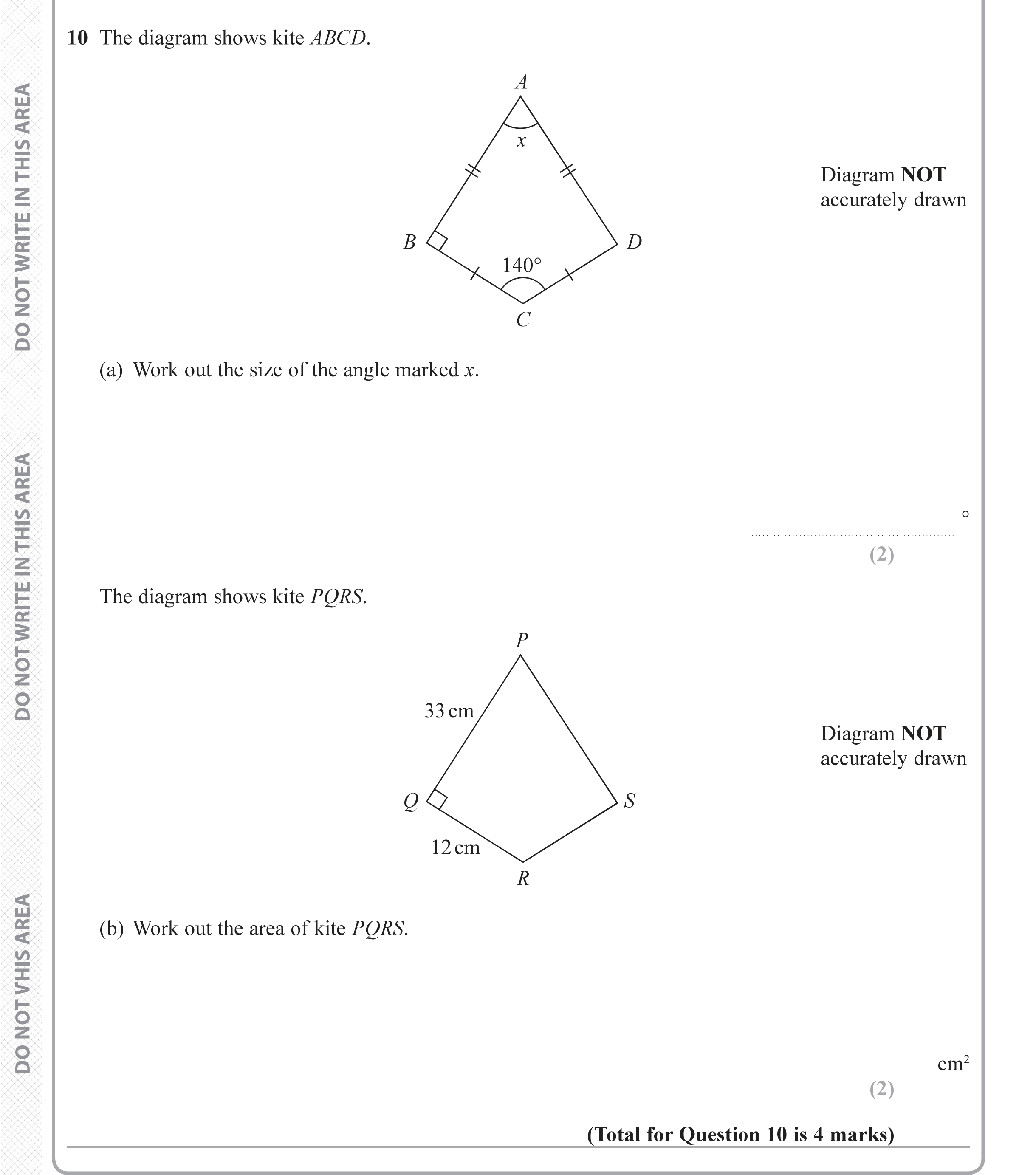 Question 10 — Angles, Perimeter and Area, Polygons — Edexcel iGCSE June 2019