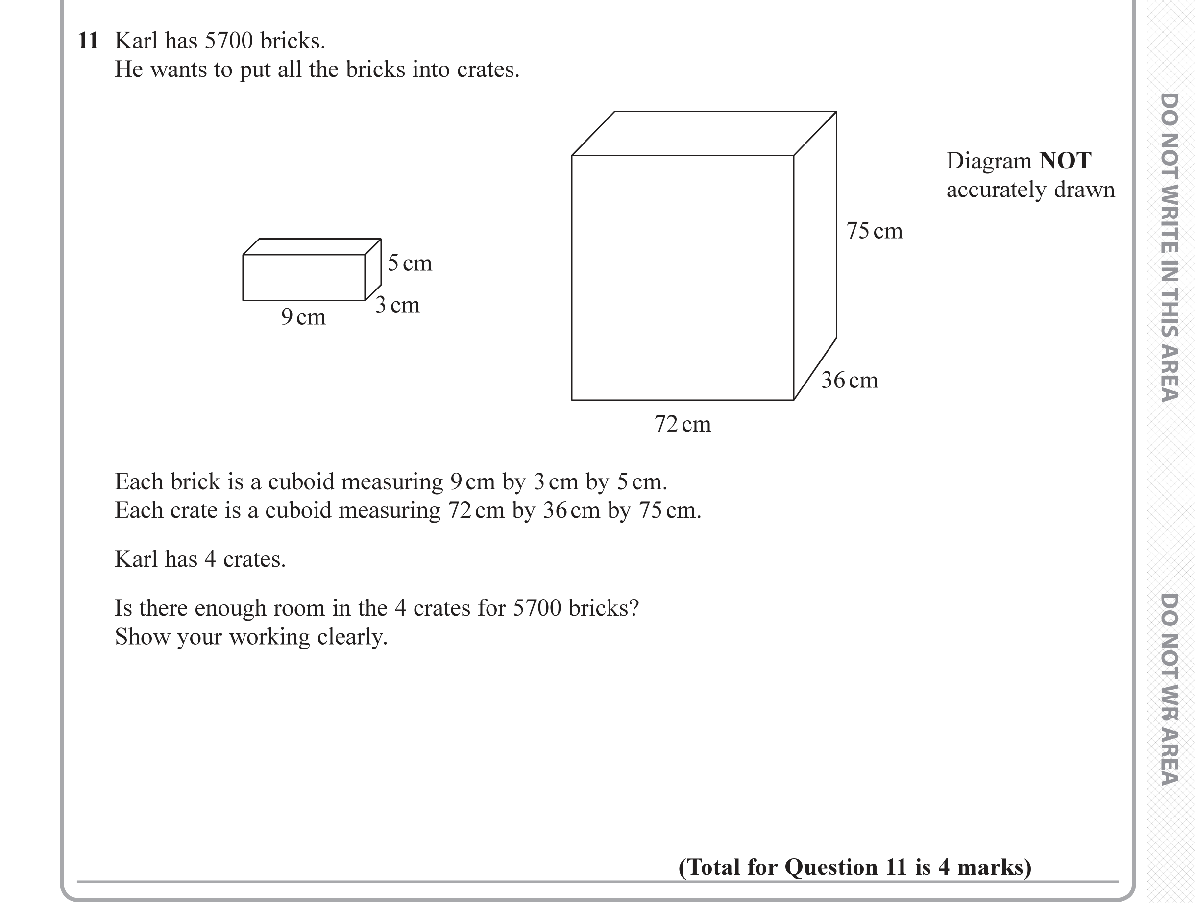 Question 11 — 3D Shapes and Volume — Edexcel iGCSE June 2019