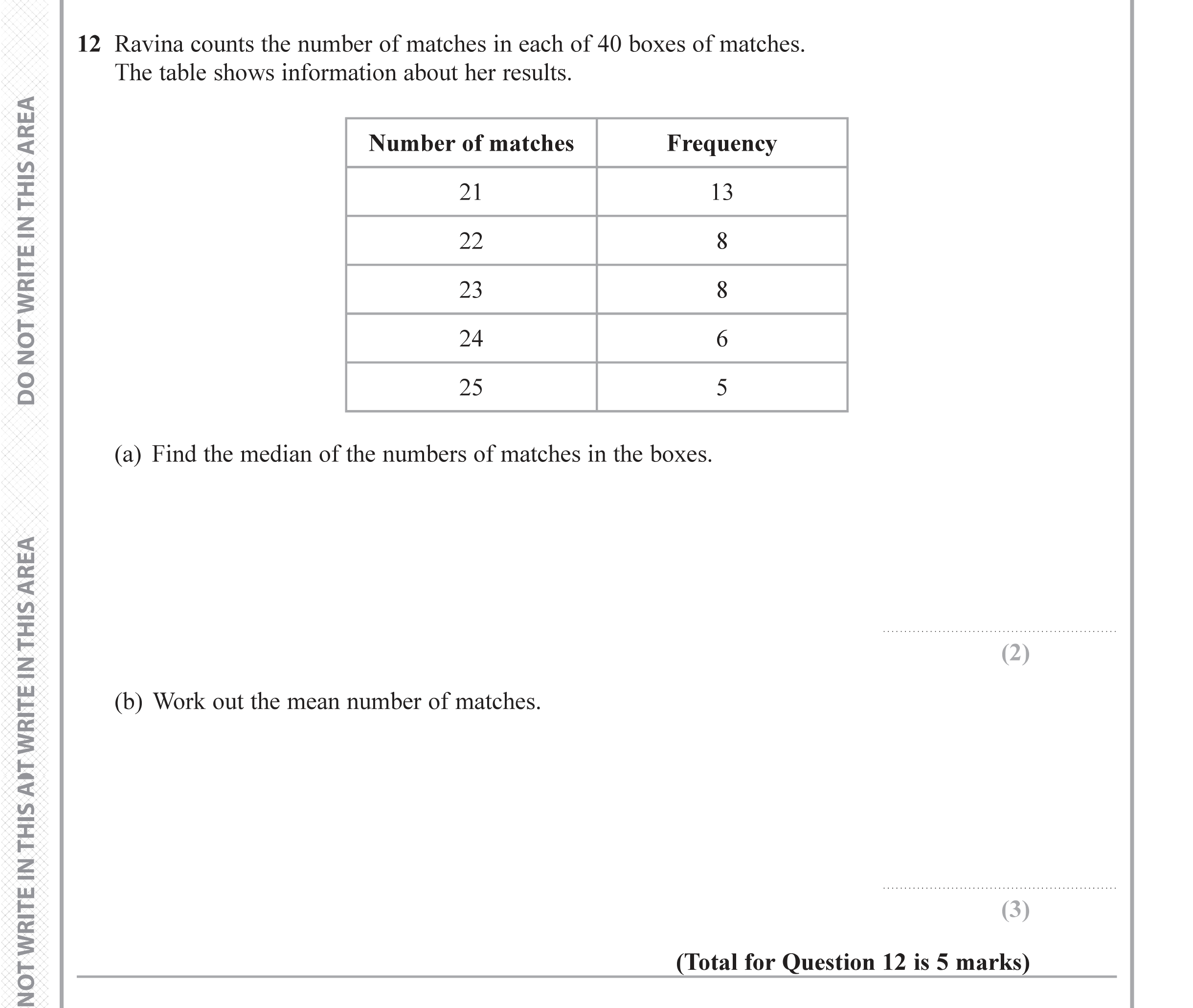 Question 12 — Frequency Tables — Edexcel iGCSE June 2019