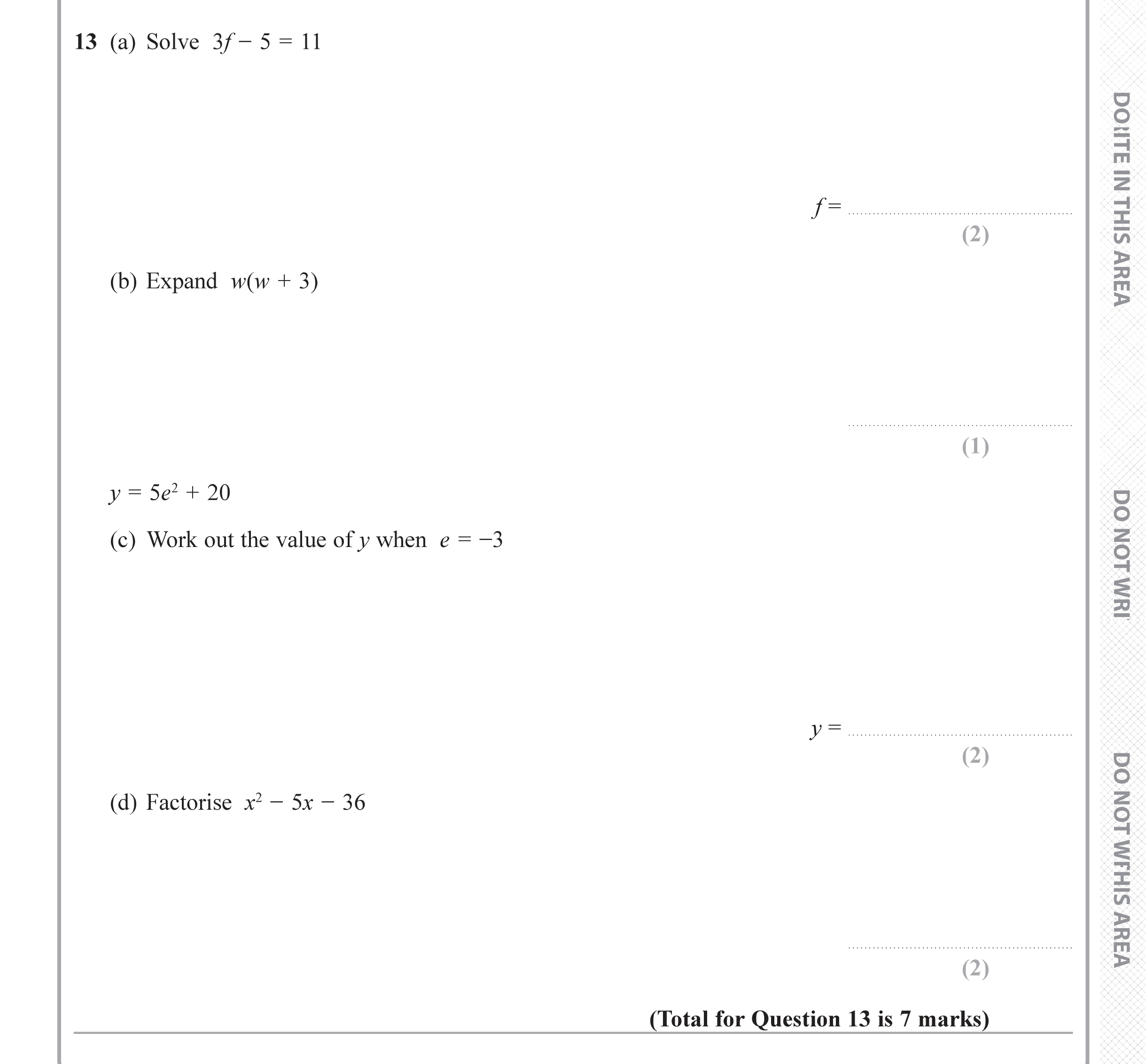 Question 13 — Factorise/Expand/Simplify, Formulae — Edexcel iGCSE June 2019
