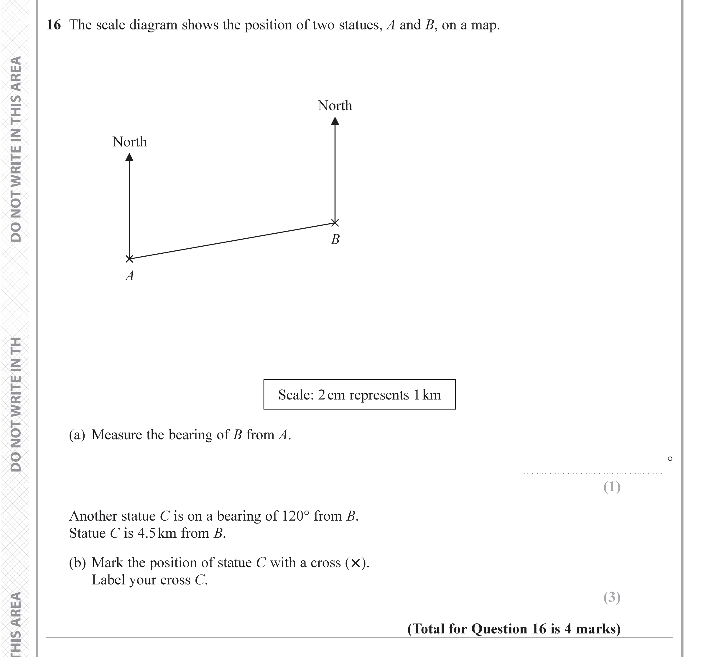 Question 16 — Bearings, Maps — Edexcel iGCSE June 2019