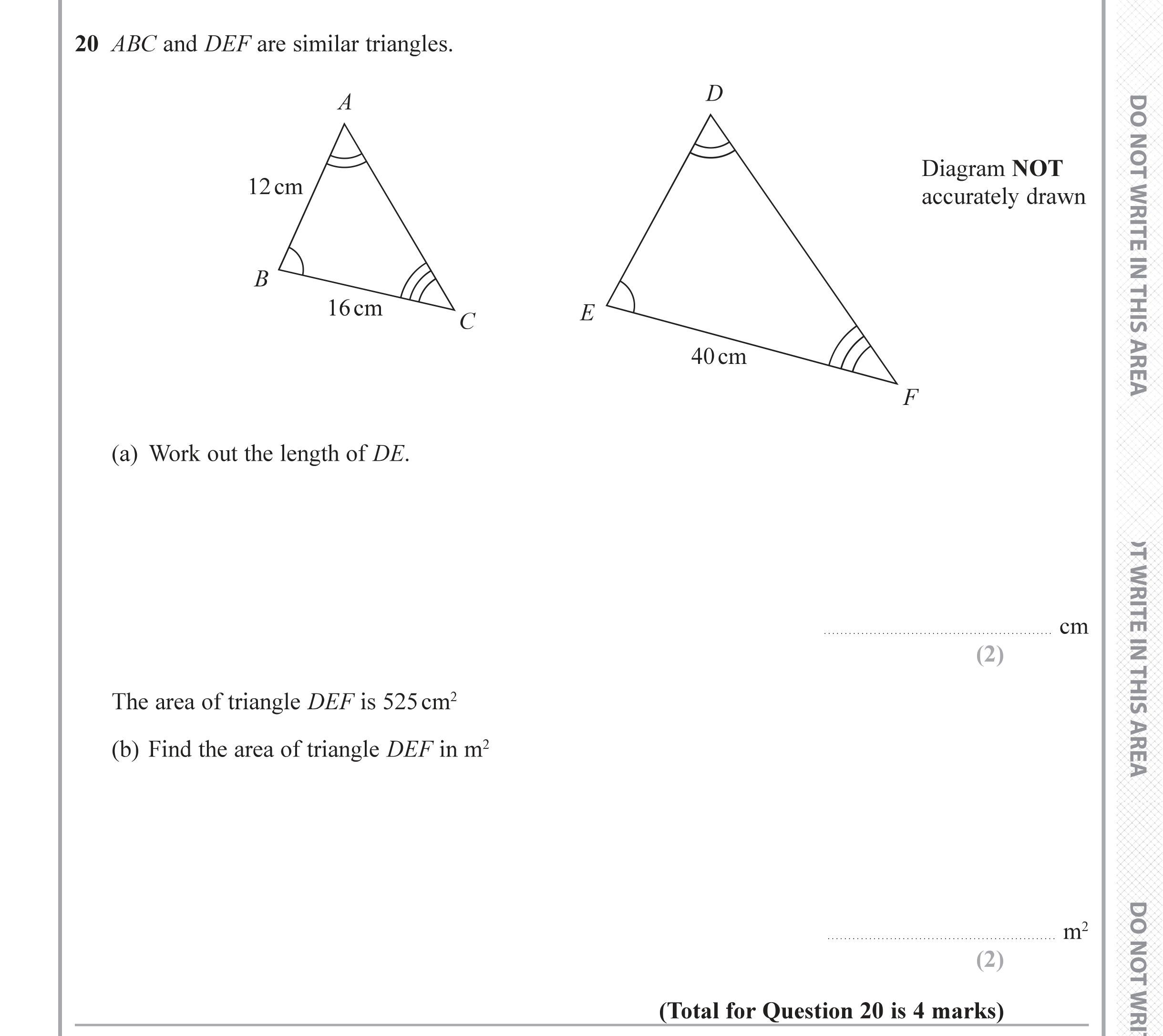 Question 20 — Congruence and Similarity — Edexcel iGCSE June 2019