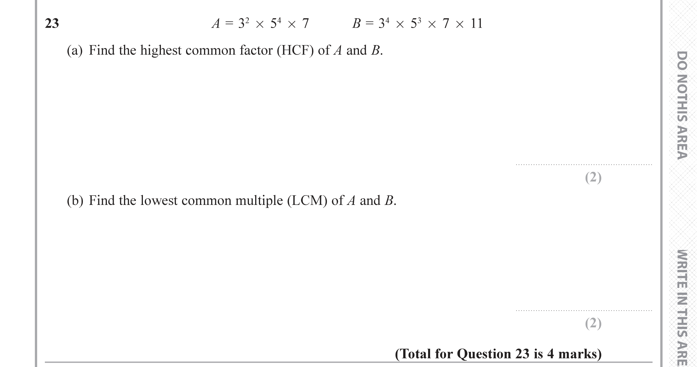 Question 23 — HCF and LCM — Edexcel iGCSE June 2019