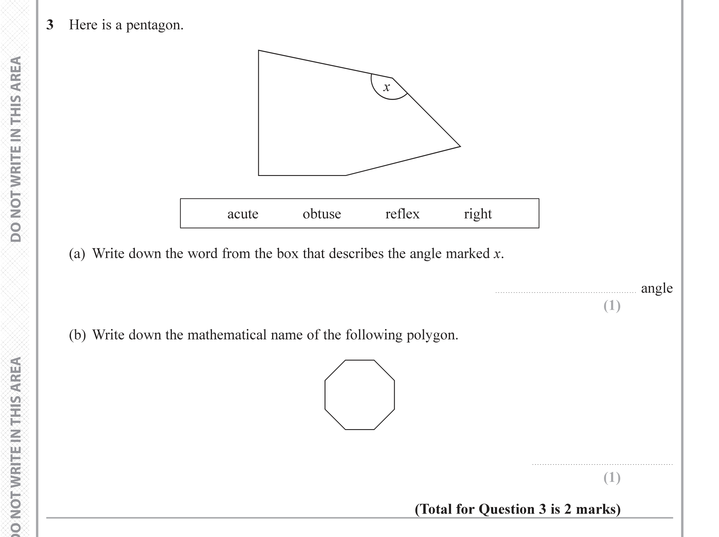 Question 3 — Angles, Polygons — Edexcel iGCSE June 2019