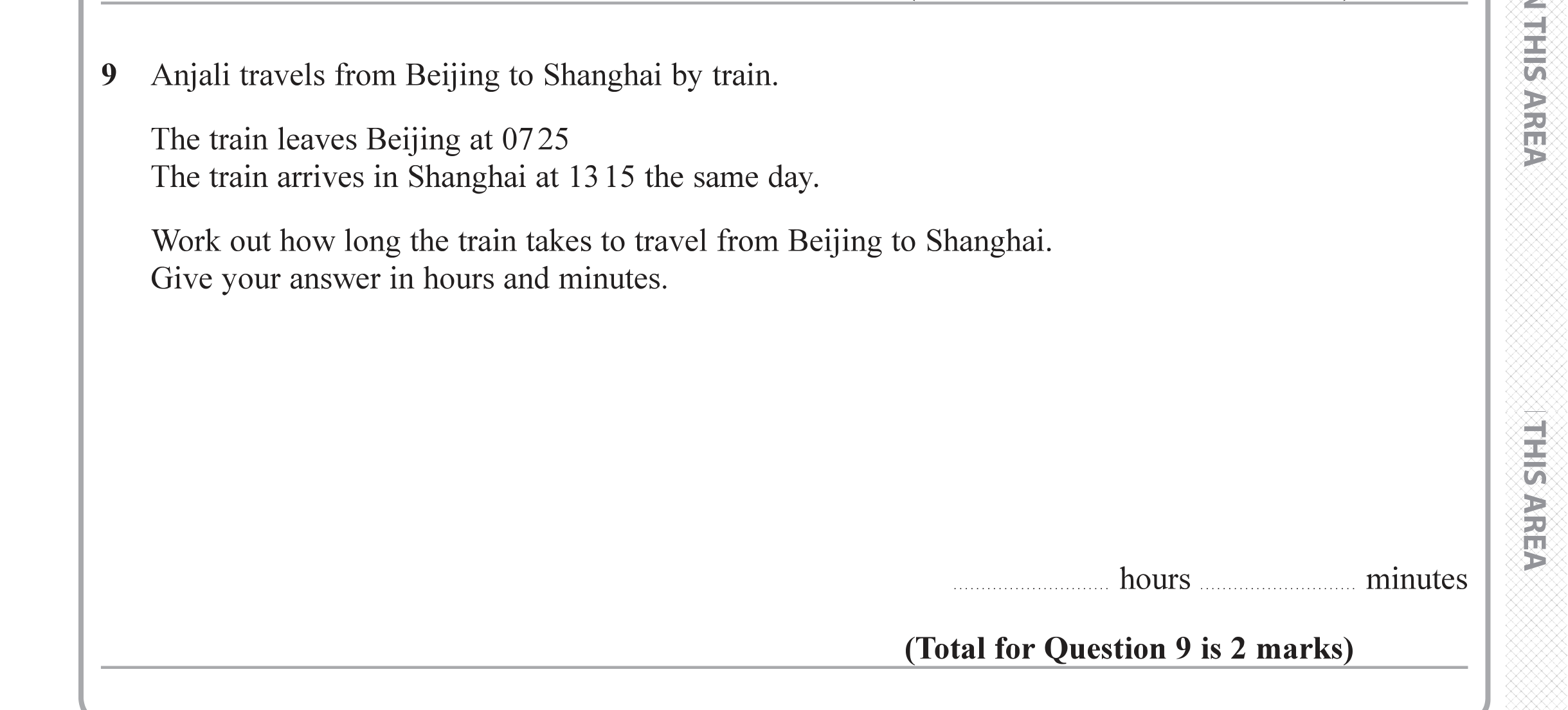 Question 9 — Time Questions — Edexcel iGCSE June 2019