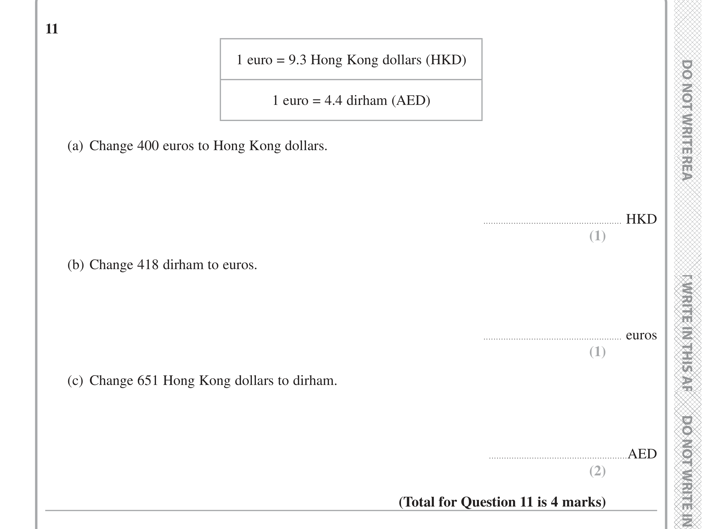 Question 11 — Exchange Rate — Edexcel iGCSE Jan 2020