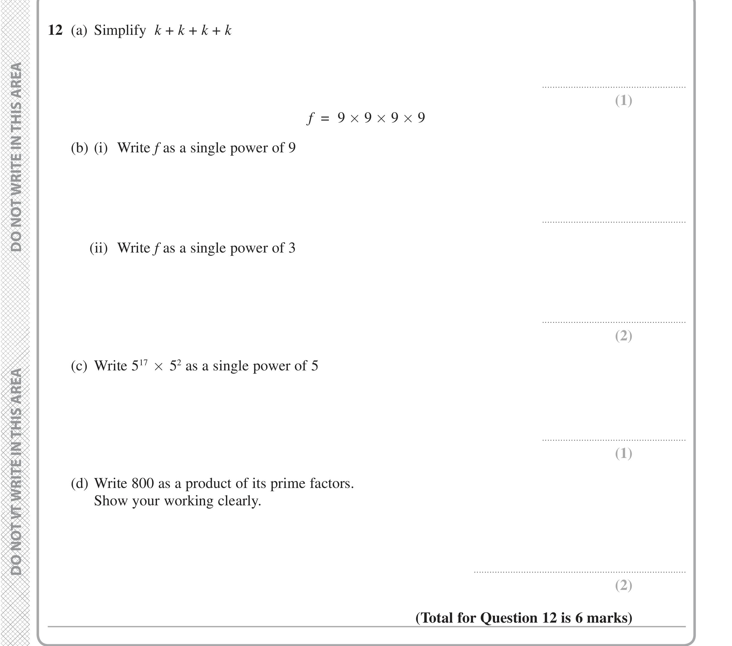 Question 12 — Powers, Prime Factors — Edexcel iGCSE Jan 2020