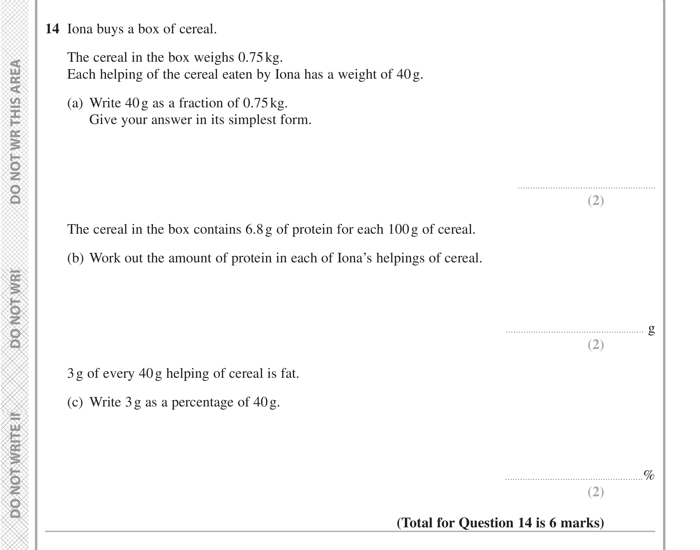 Question 14 — Unit Conversions, Percentages — Edexcel iGCSE Jan 2020