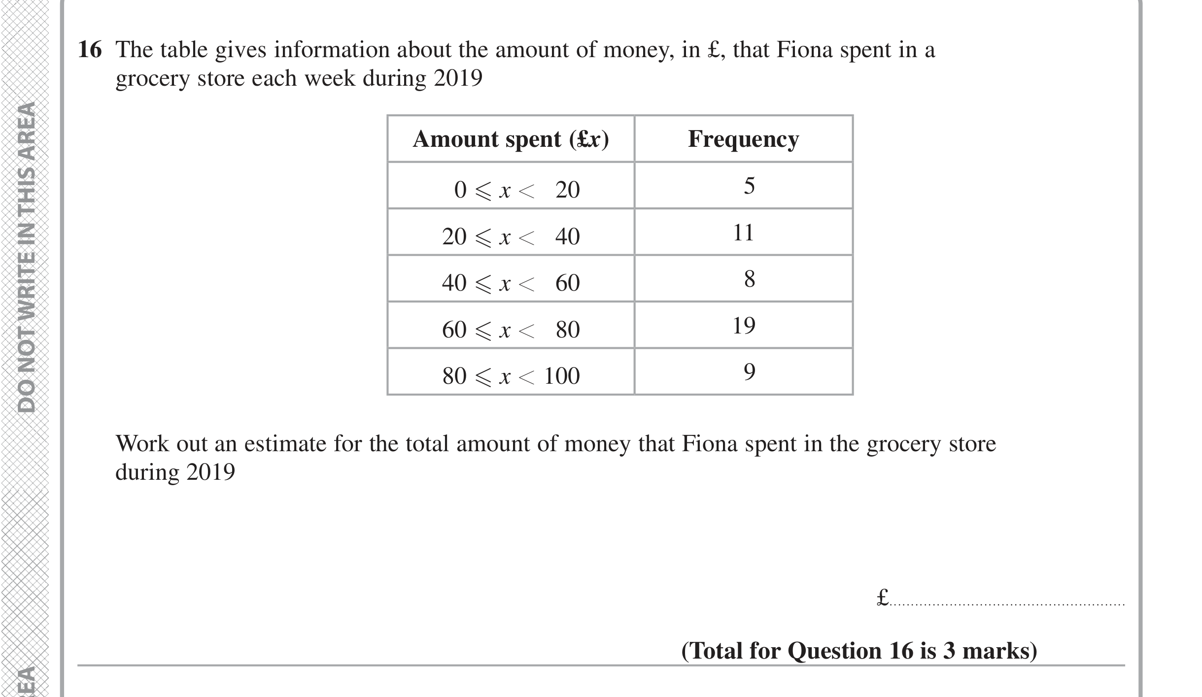Question 16 — Frequency Tables — Edexcel iGCSE Jan 2020