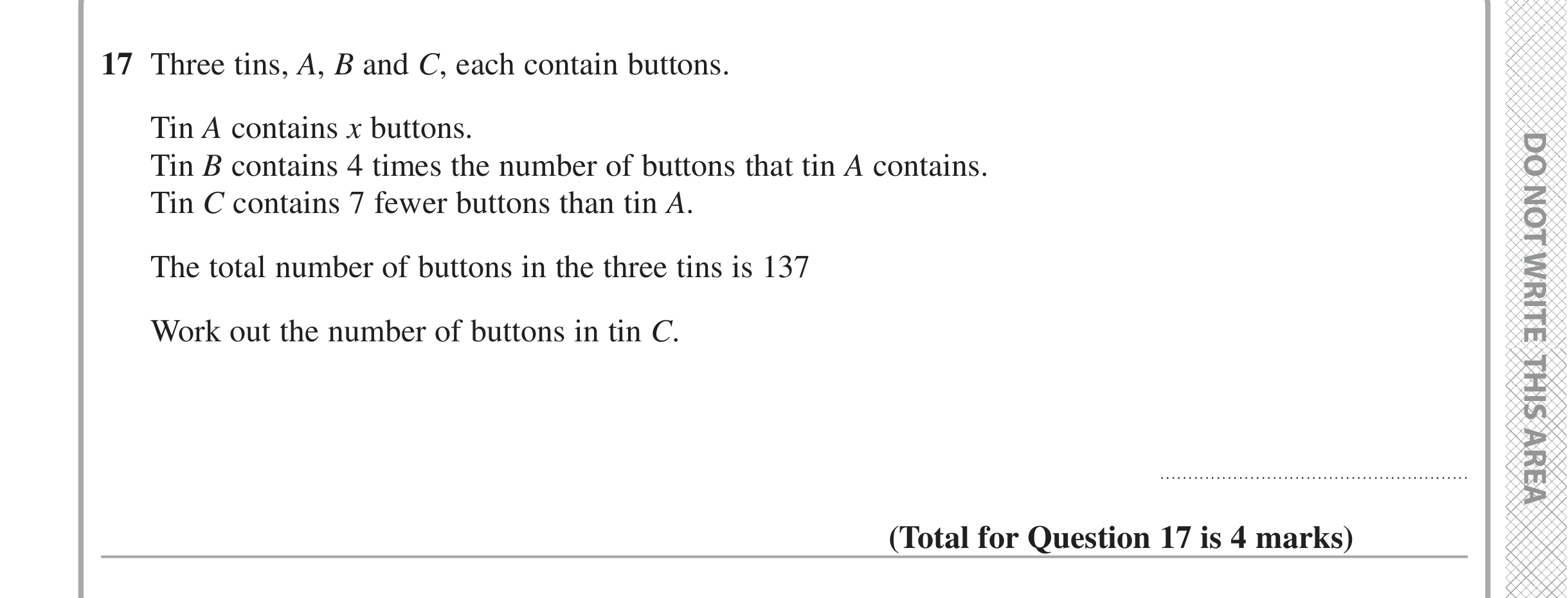 Question 17 — Algebra — Edexcel iGCSE Jan 2020