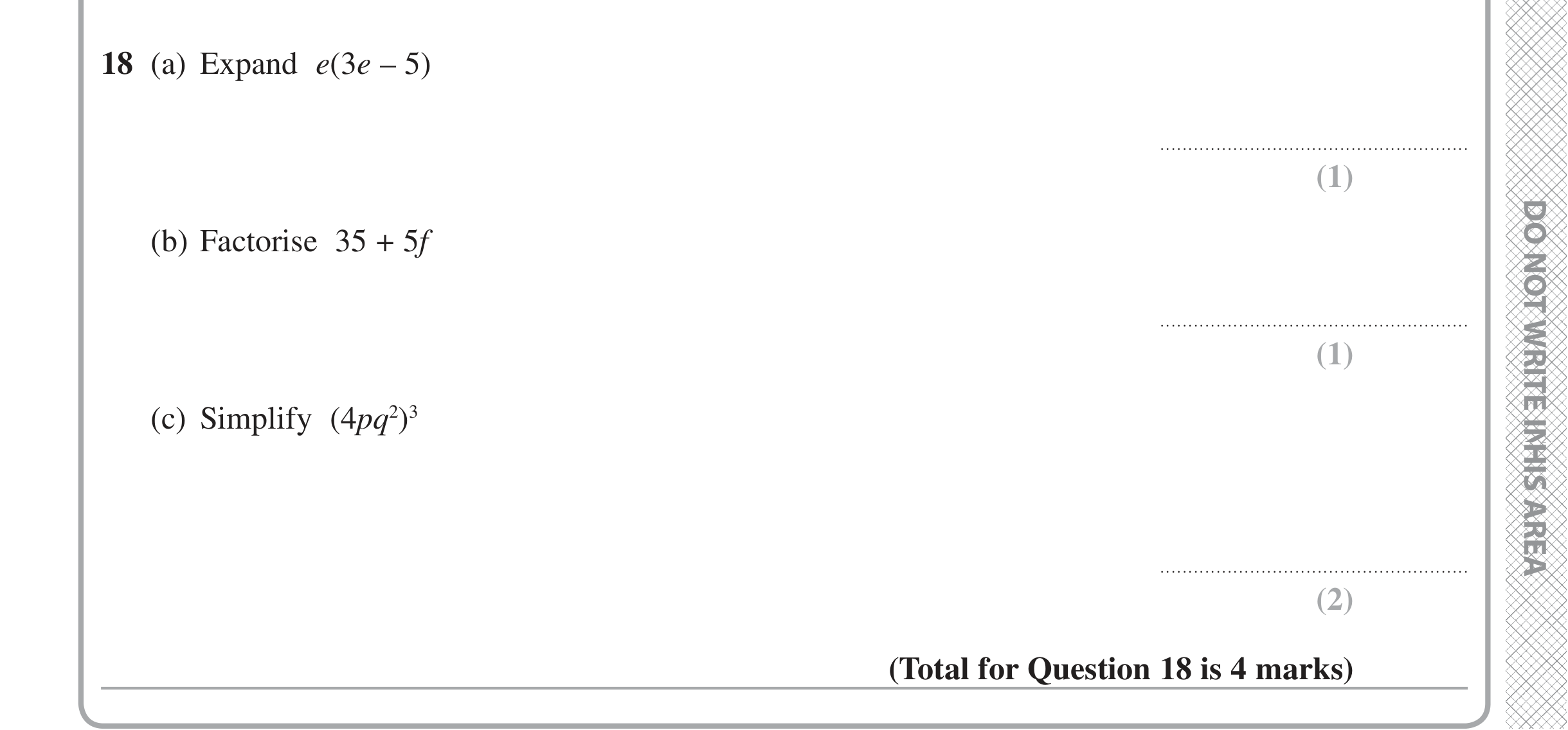 Question 18 — Factorise/Expand/Simplify, Powers — Edexcel iGCSE Jan 2020