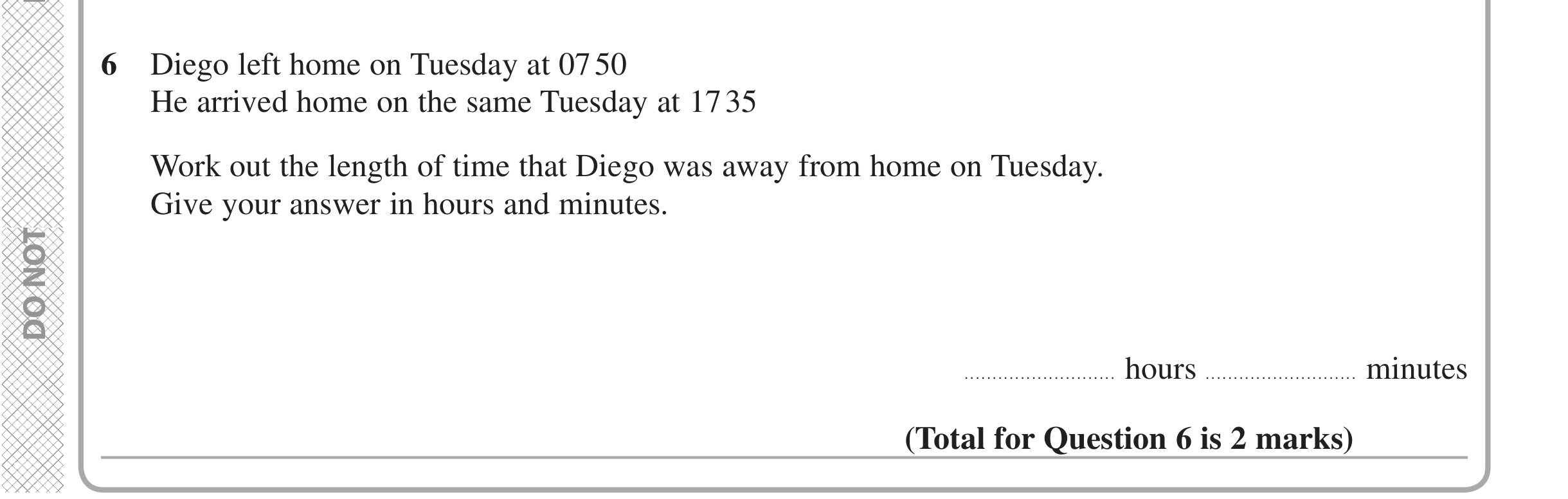 Question 6 — Time Questions — Edexcel iGCSE Jan 2020