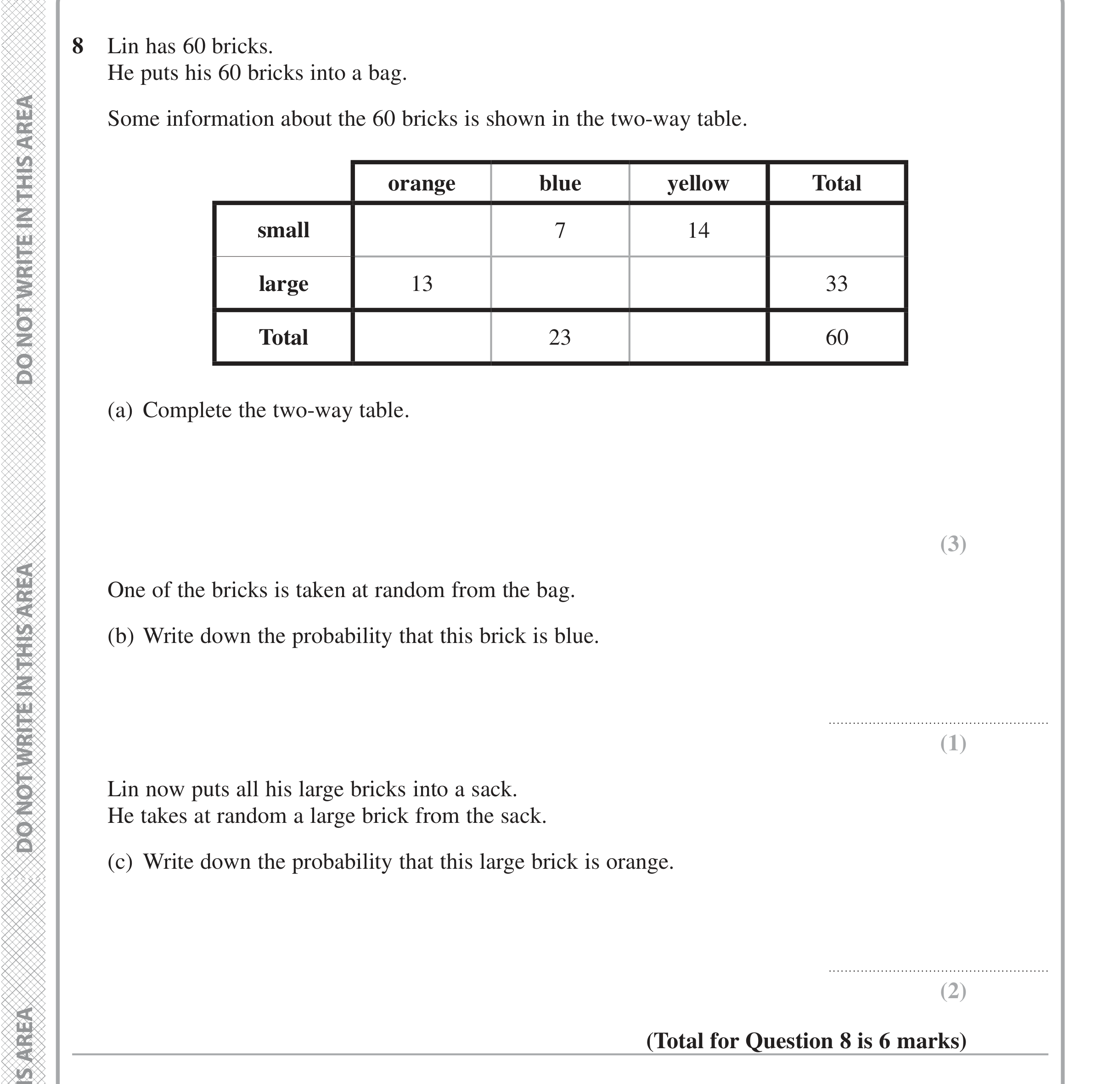 Question 8 — Two Way Table — Edexcel iGCSE Jan 2020