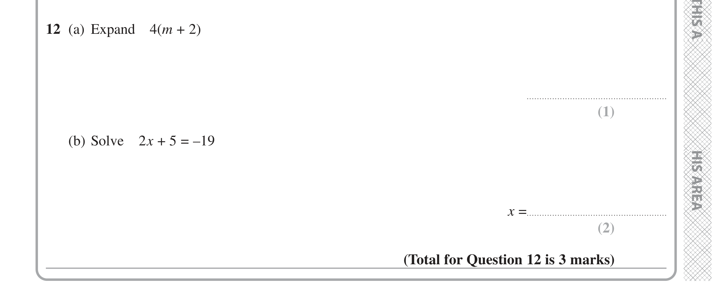Question 12 — Factorise/Expand/Simplify, Linear Equations — Edexcel iGCSE June 2020