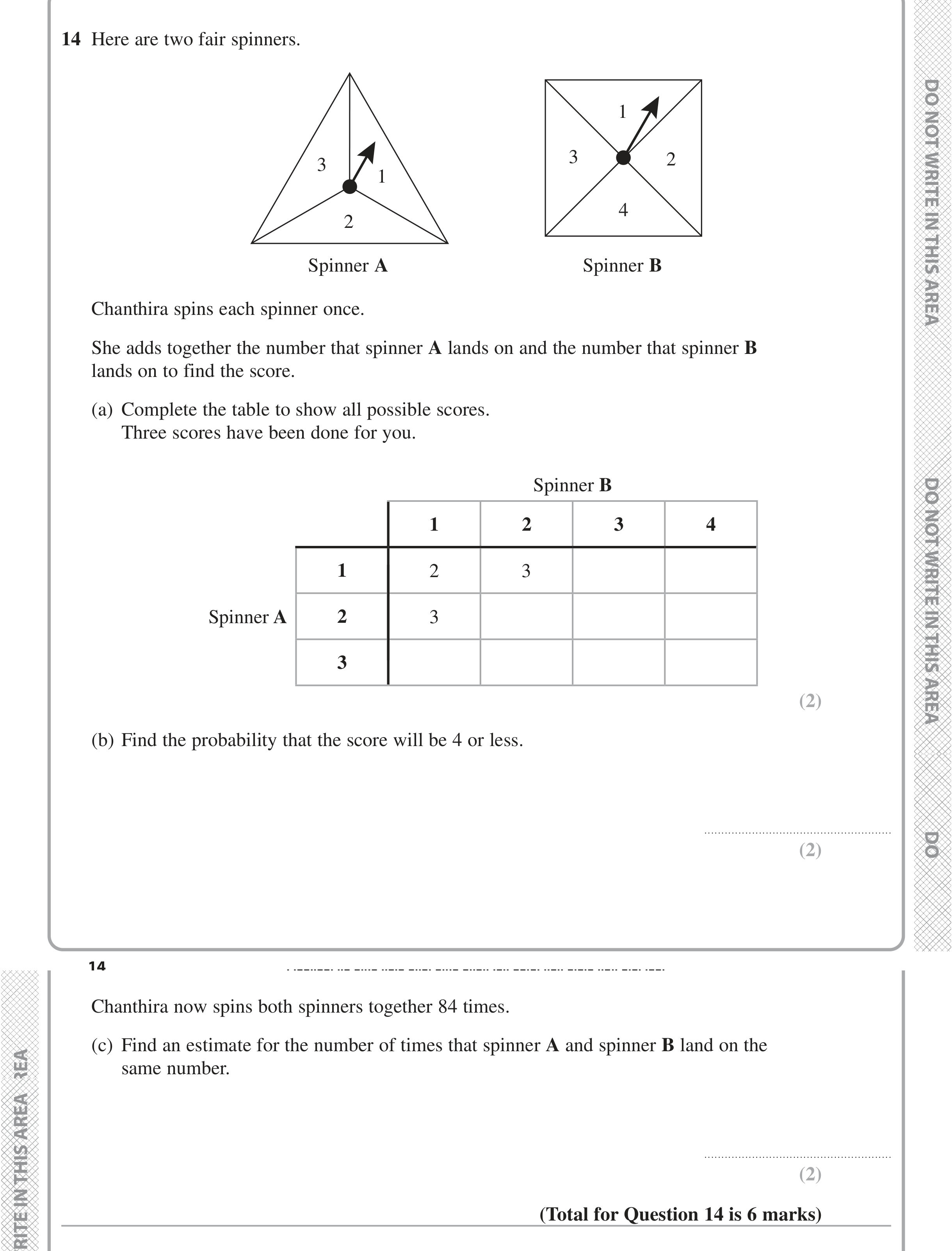 Question 14 — Probability — Edexcel iGCSE June 2020