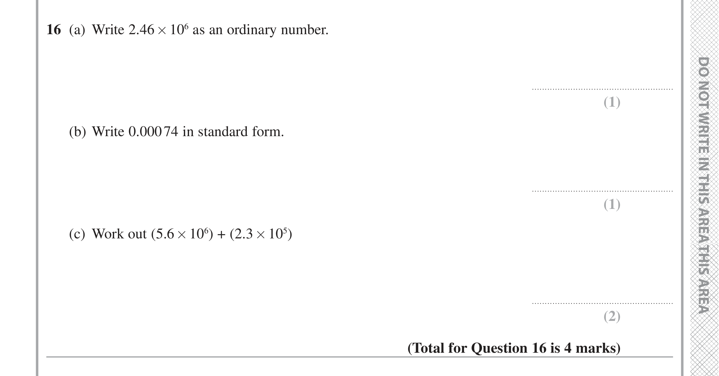 Question 16 — Standard Form — Edexcel iGCSE June 2020