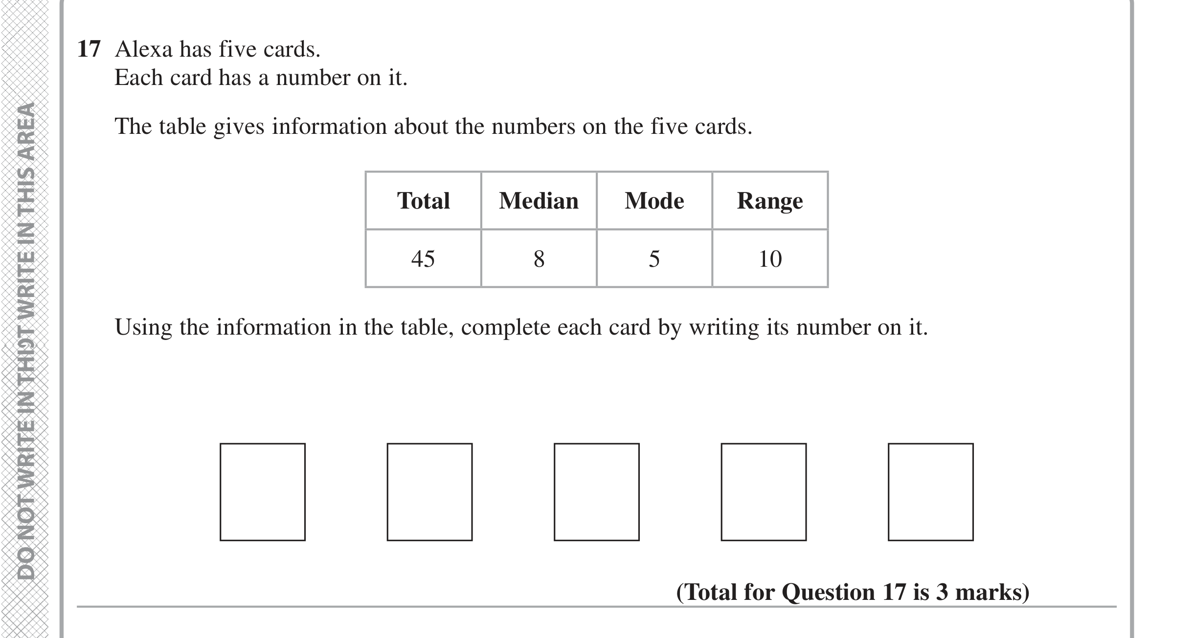 Question 17 — Mean/Median/Mode/Range — Edexcel iGCSE June 2020