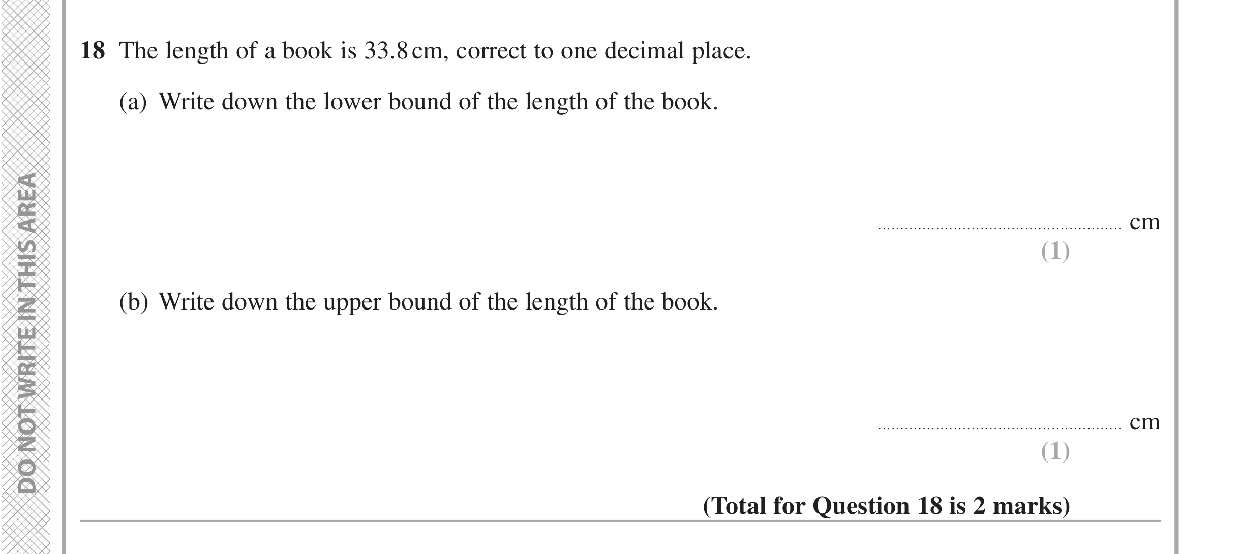Question 18 — Upper/Lower Bounds — Edexcel iGCSE June 2020
