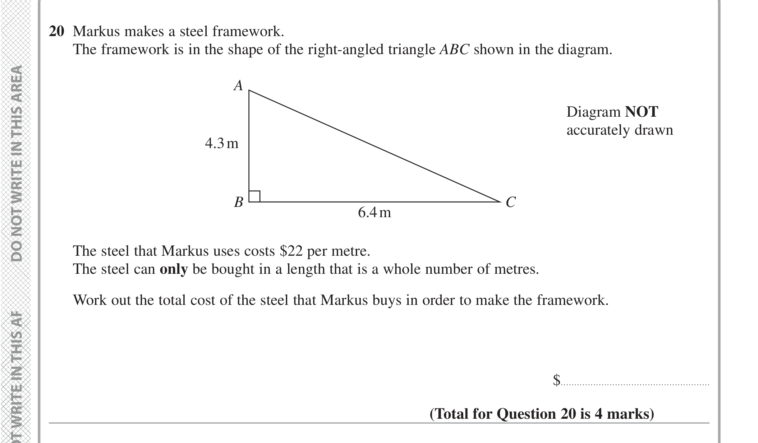 Question 20 — Perimeter and Area, Pythagoras — Edexcel iGCSE June 2020