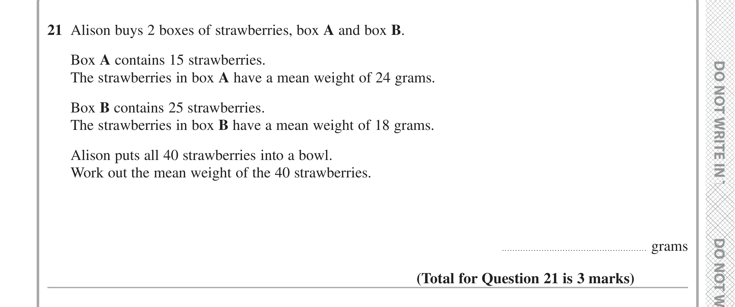 Question 21 — Mean/Median/Mode/Range — Edexcel iGCSE June 2020