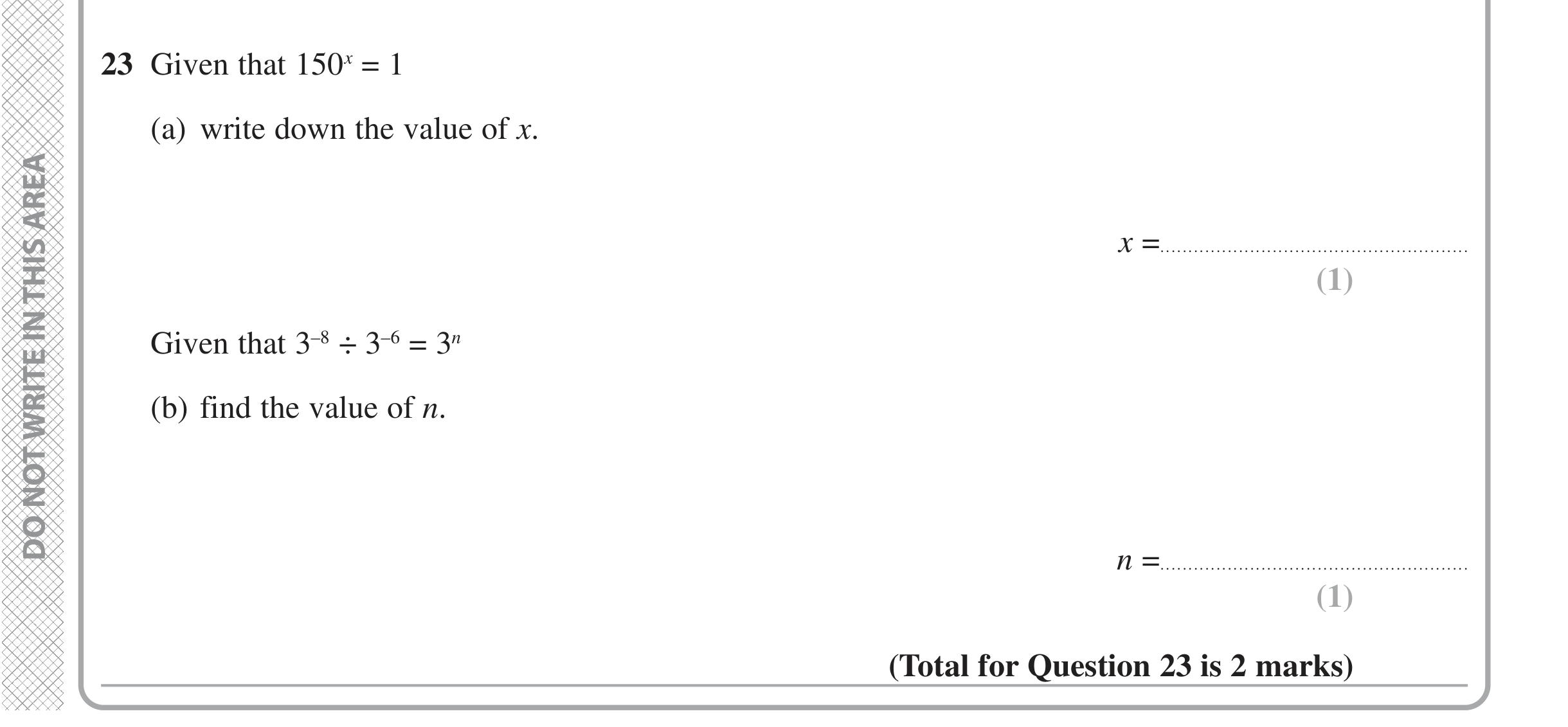 Question 23 — Powers — Edexcel iGCSE June 2020