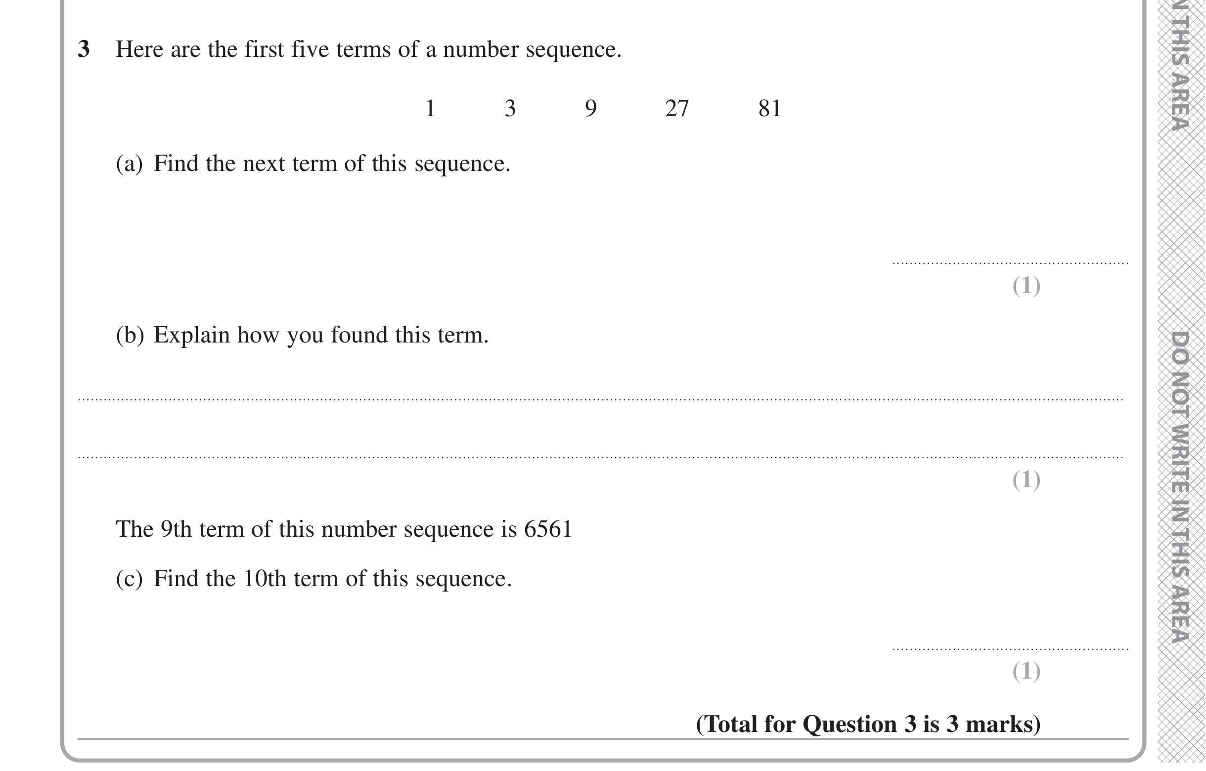 Question 3 — Sequences — Edexcel iGCSE June 2020