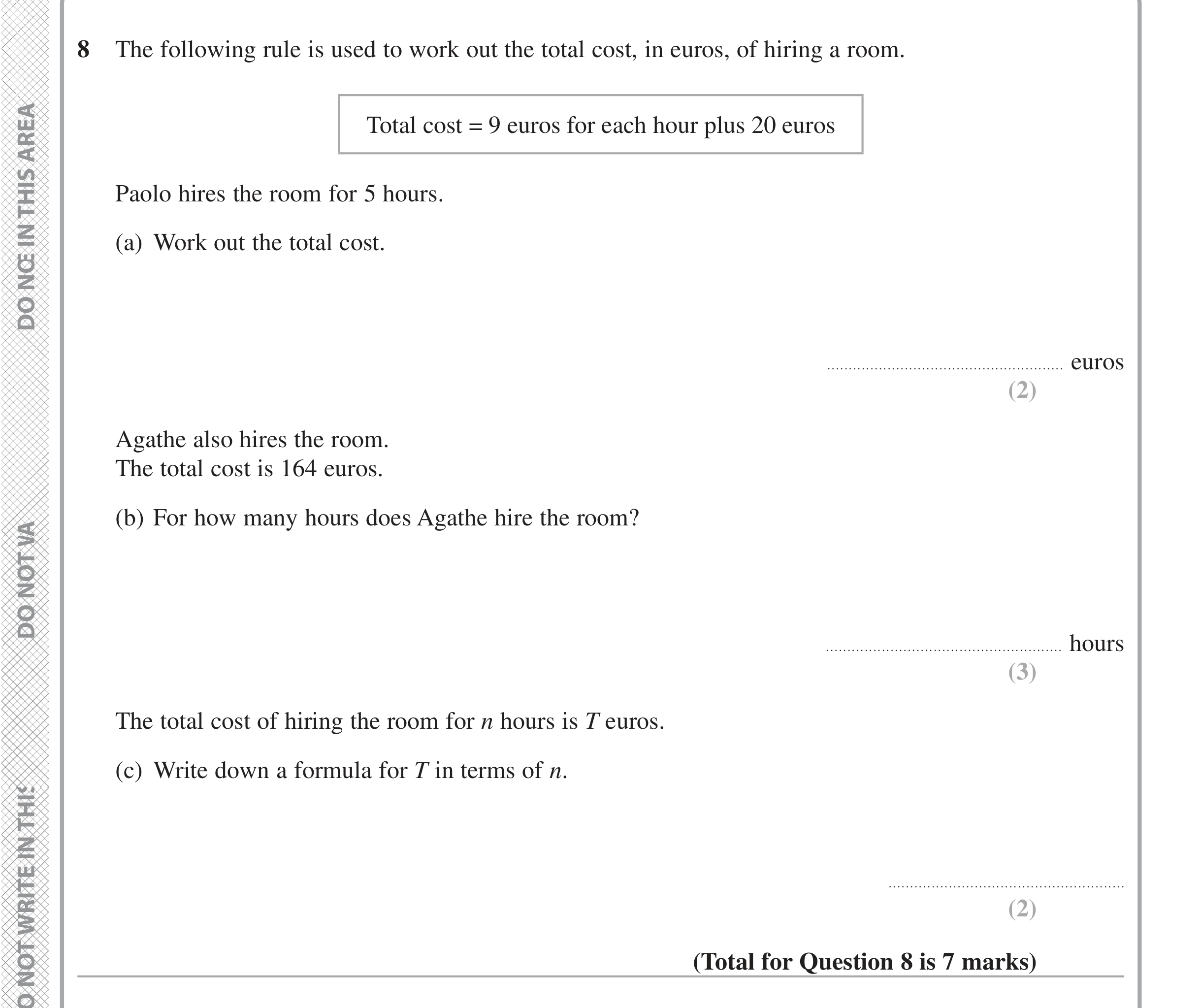 Question 8 — Formulae — Edexcel iGCSE June 2020