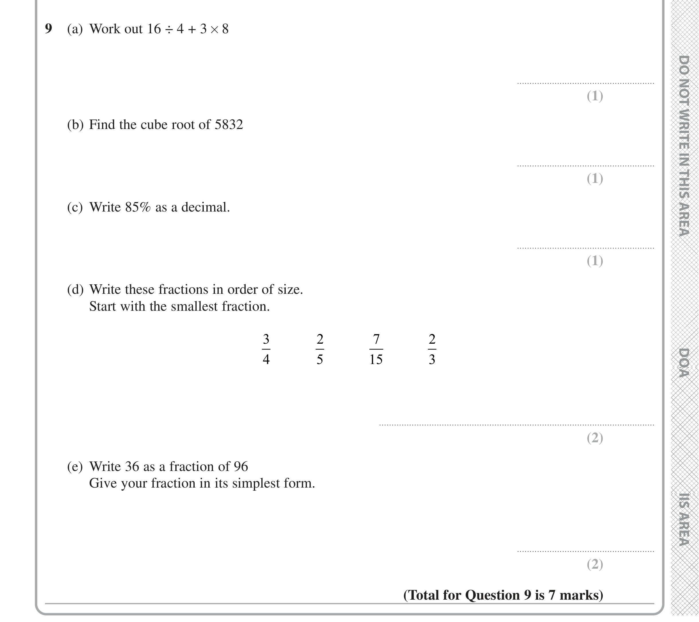 Question 9 — Calculator Questions, Numbers, Decimals, Fractions — Edexcel iGCSE June 2020