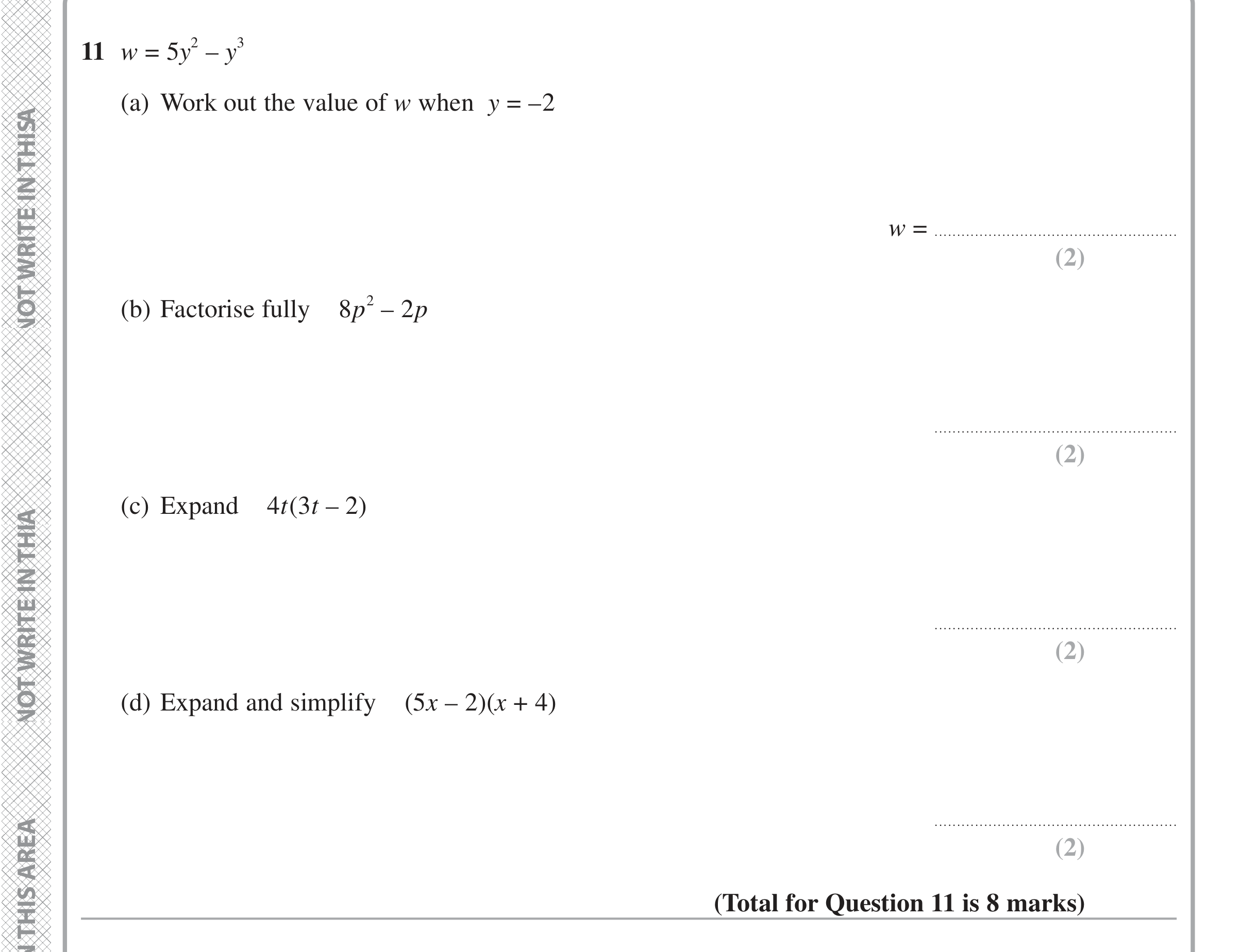 Question 11 — Formulae, Factorise/Expand/Simplify — Edexcel iGCSE Jan 2021