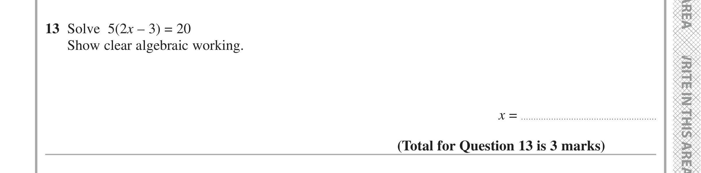 Question 13 — Linear Equations — Edexcel iGCSE Jan 2021