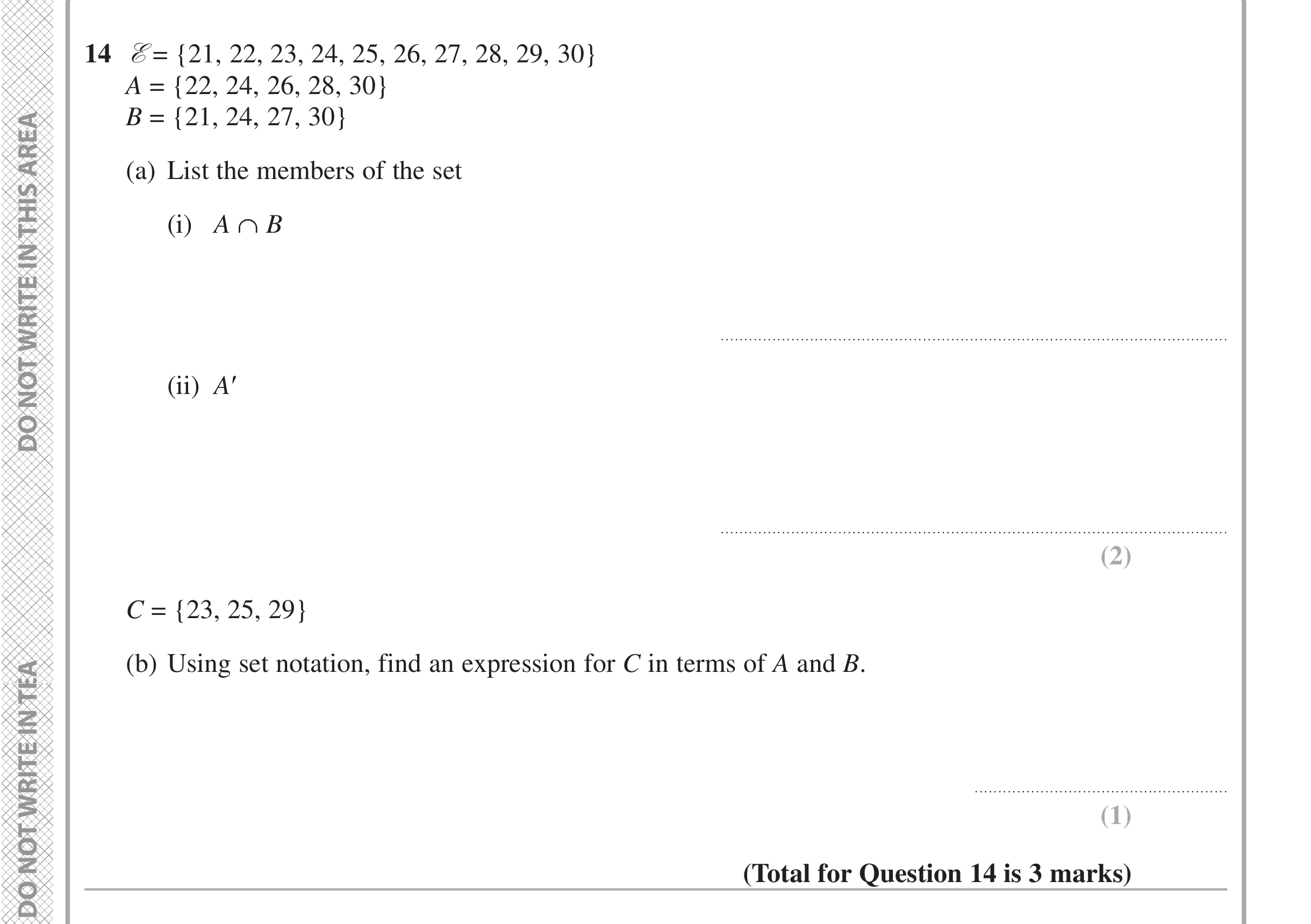 Question 14 — Set Notation — Edexcel iGCSE Jan 2021