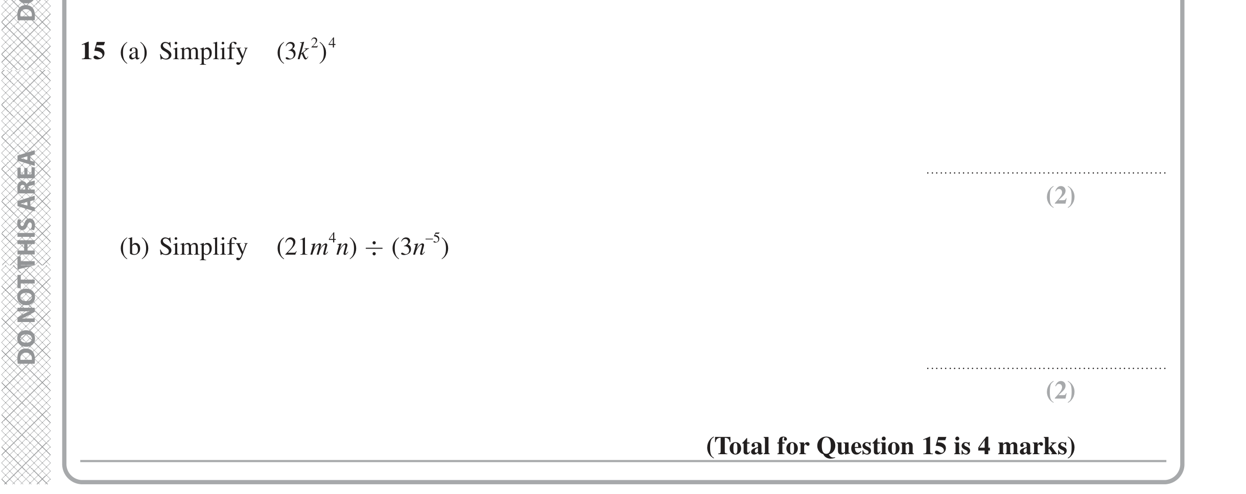 Question 15 — Powers — Edexcel iGCSE Jan 2021
