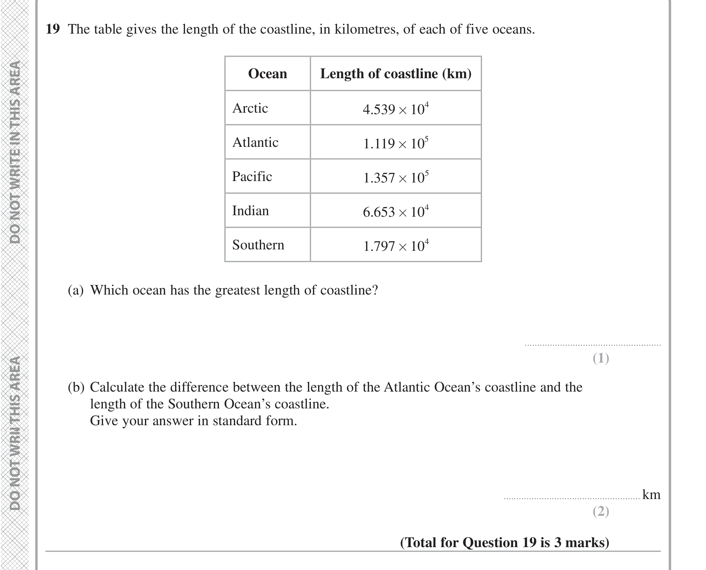 Question 19 — Standard Form — Edexcel iGCSE Jan 2021