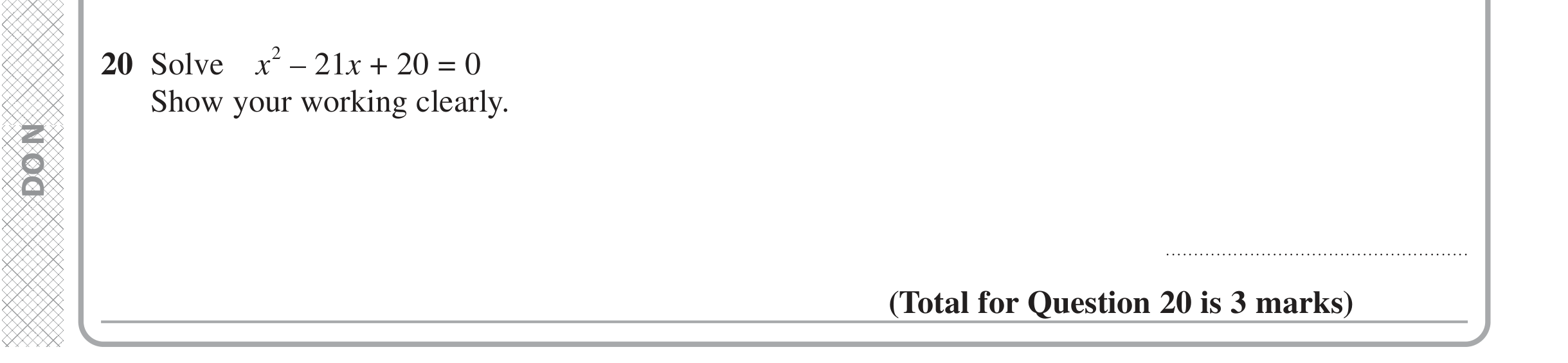 Question 20 — Quadratic Equations — Edexcel iGCSE Jan 2021