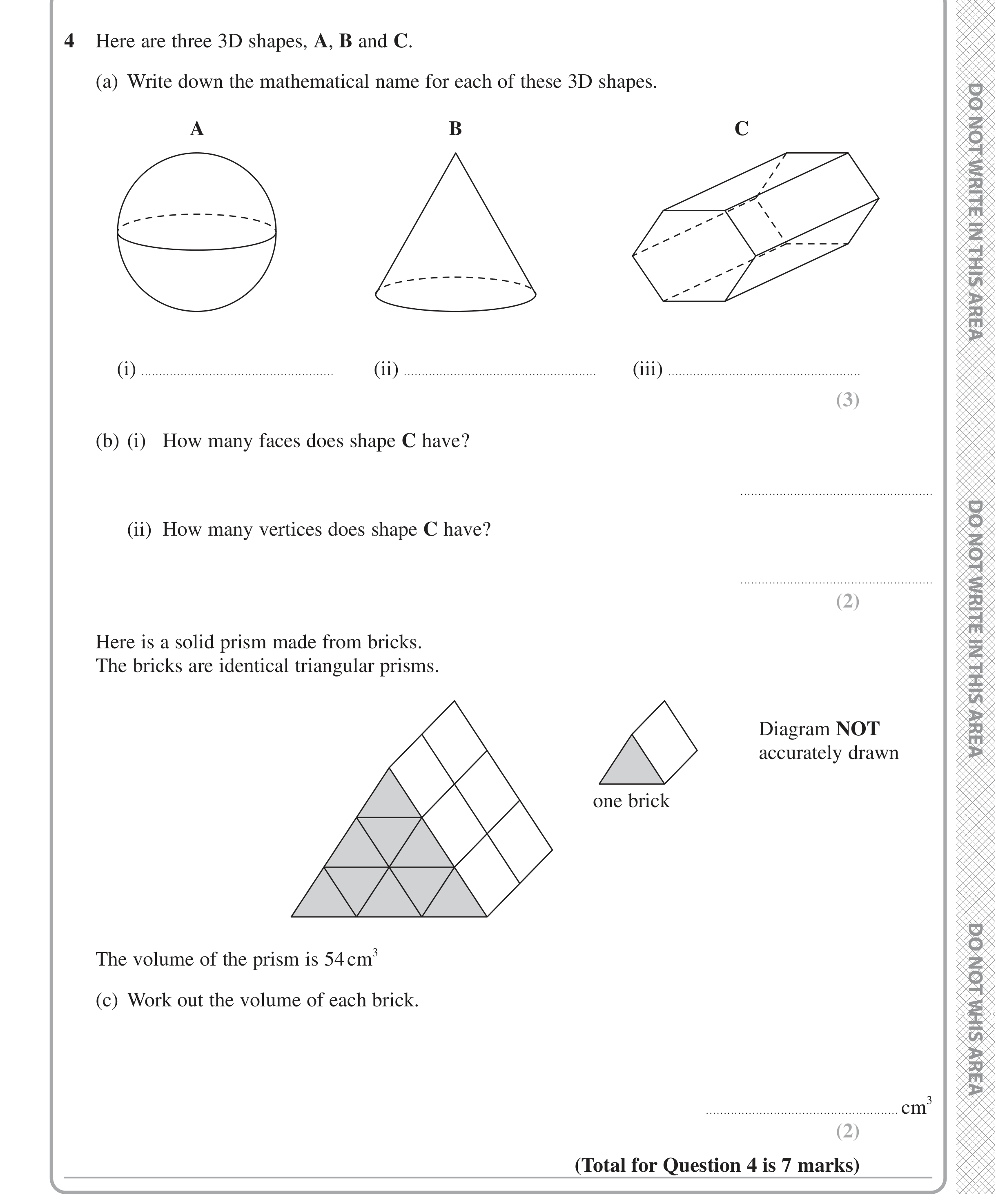 Question 4 — 3D Shapes and Volume — Edexcel iGCSE Jan 2021