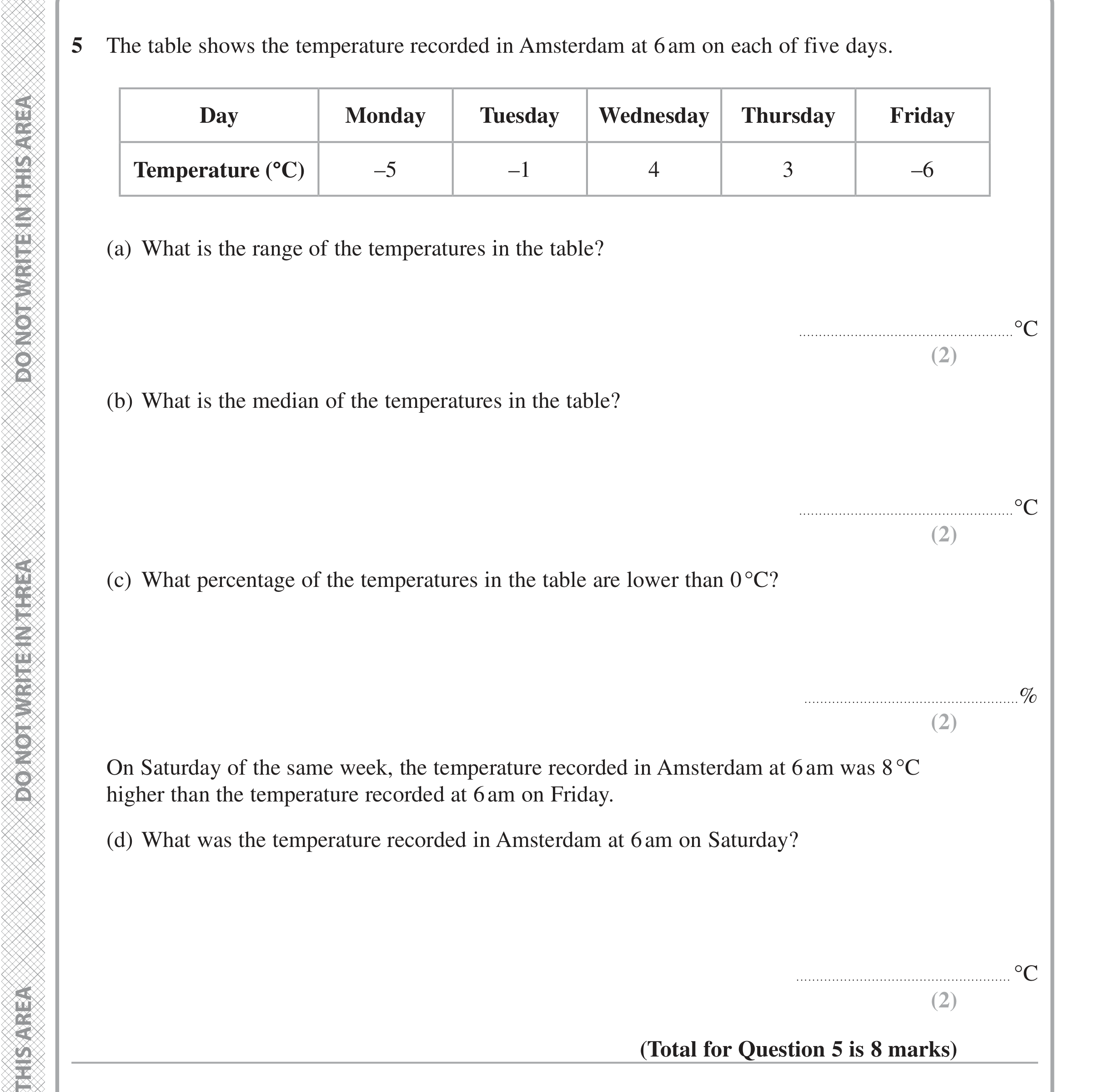 Question 5 — Interpret Statistical Diagrams, Mean/Median/Mode/Range, Percentages — Edexcel iGCSE Jan 2021
