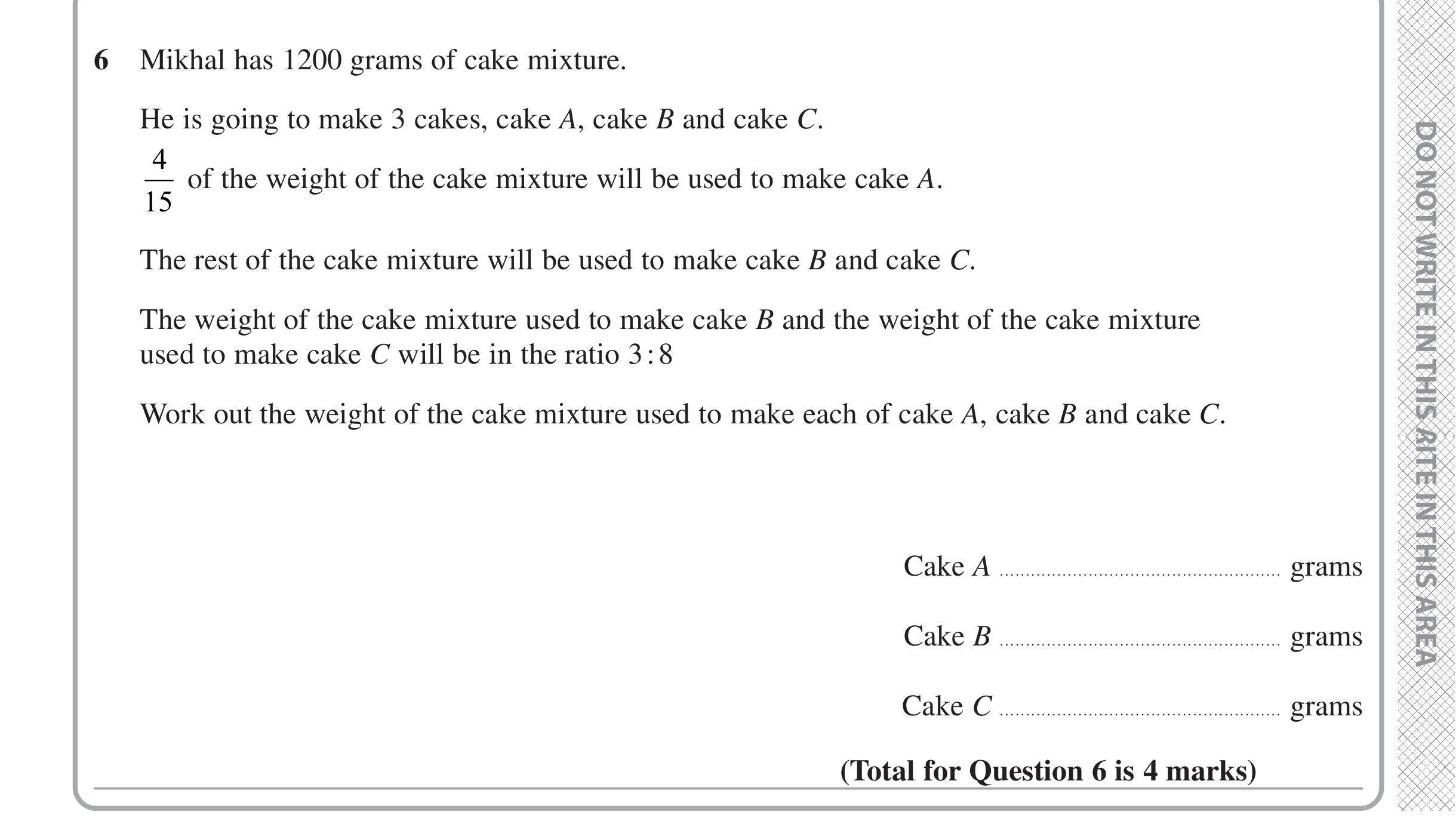 Question 6 — Fractions, Ratios — Edexcel iGCSE Jan 2021