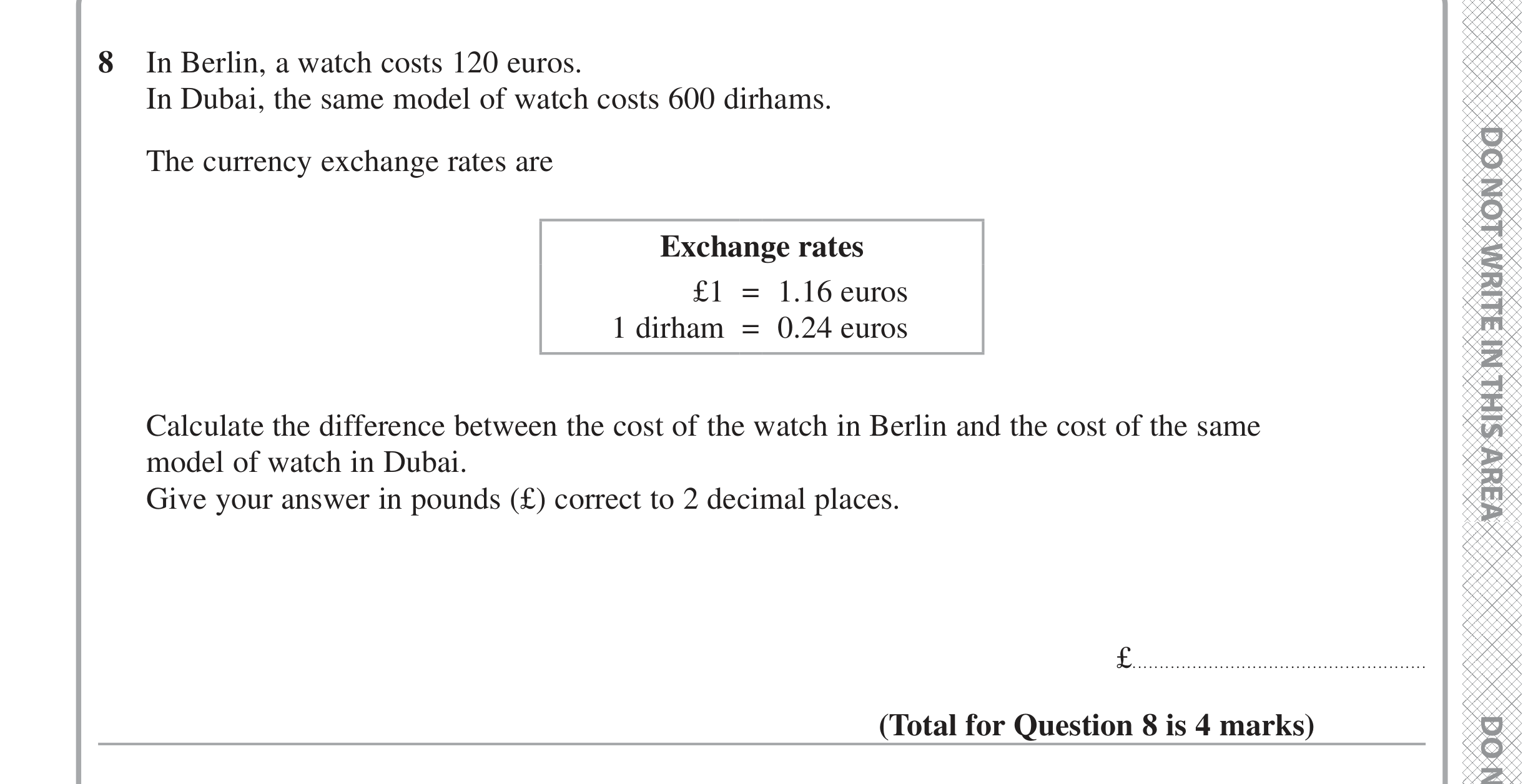 Question 8 — Exchange Rate — Edexcel iGCSE Jan 2021